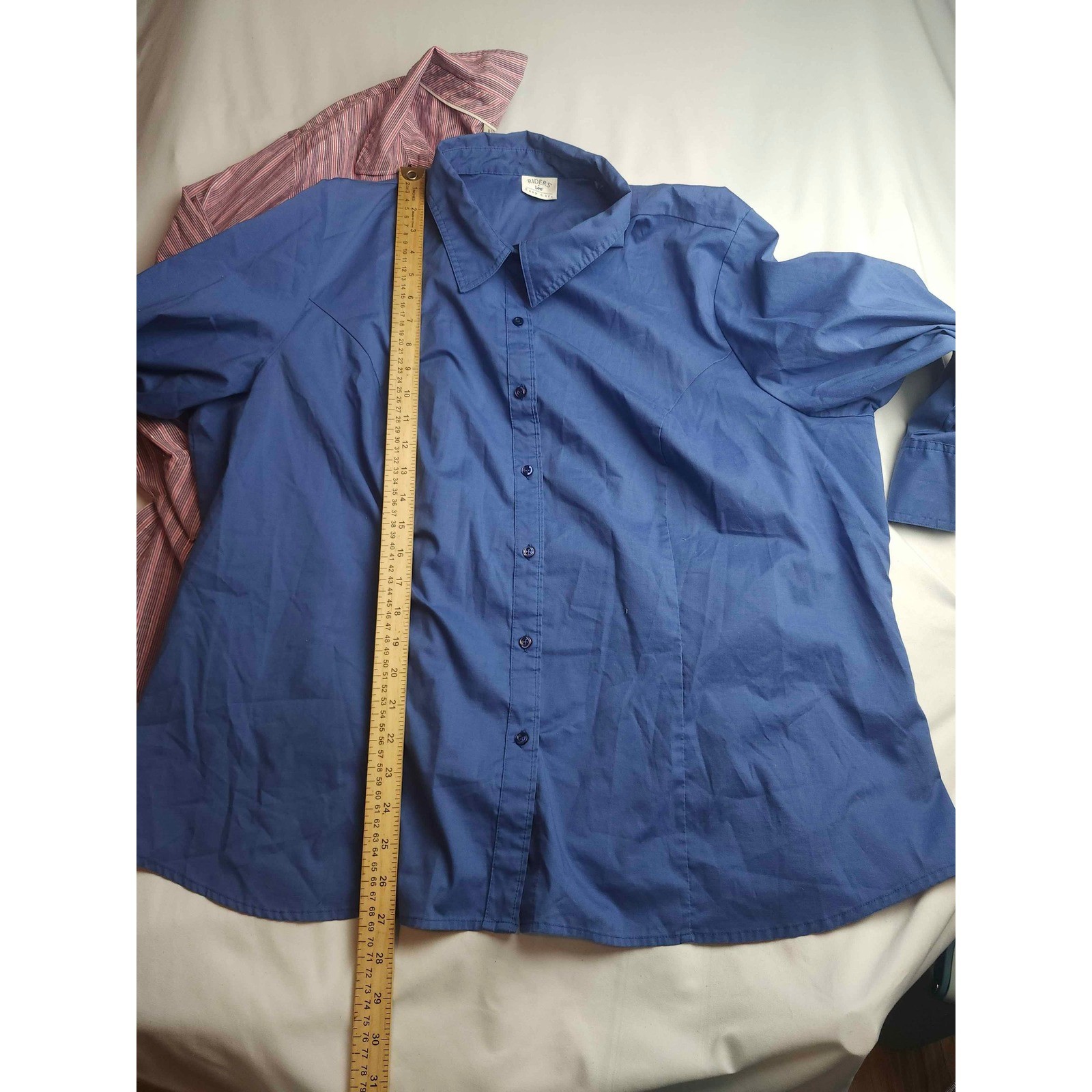 Riders by Lee Easy Care Button Down Shirt Bundle 2X XXL Blue Striped 3/4 Sleeve