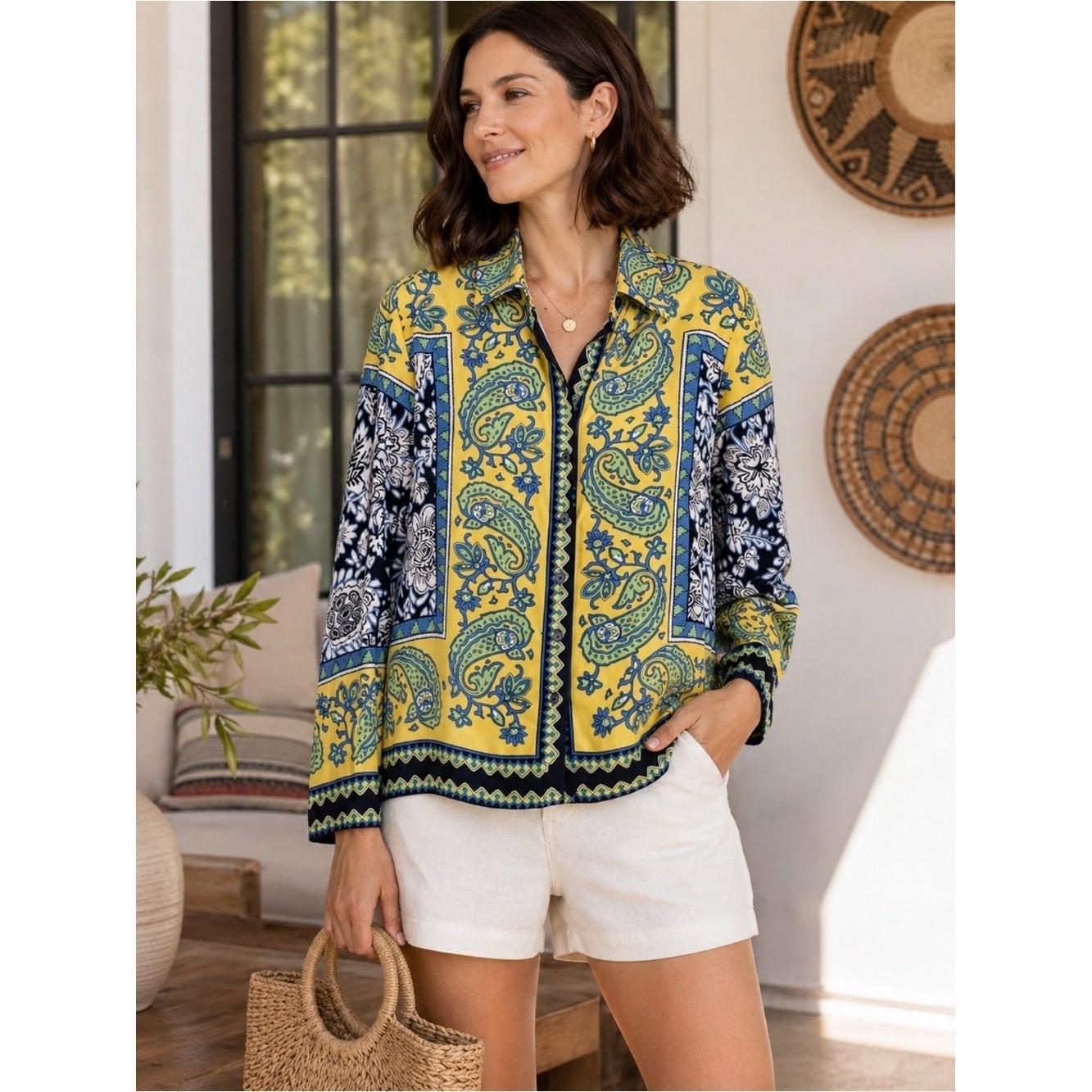 Rachel Zoe 100% Silk Paisley Blouse Boho Resort Top S