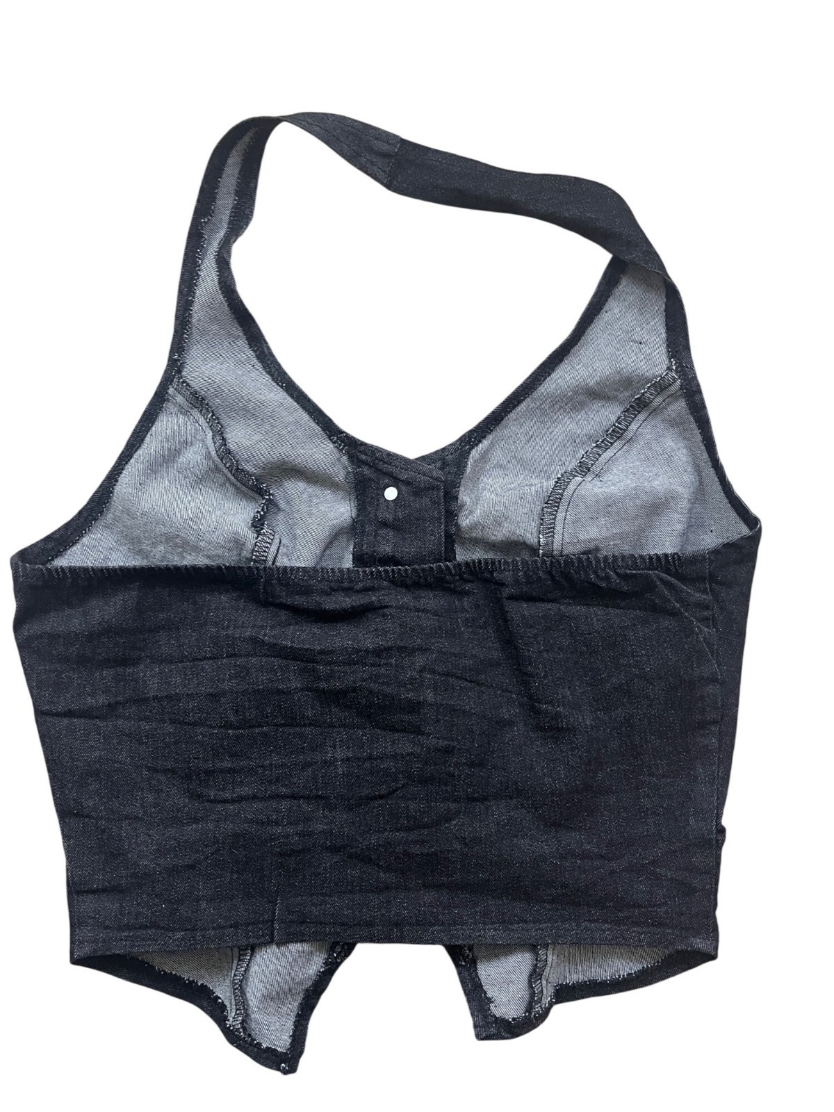 Black Chambray Y2K Crop Vest Womens Medium Grunge 90s Festival Boho Minimalist