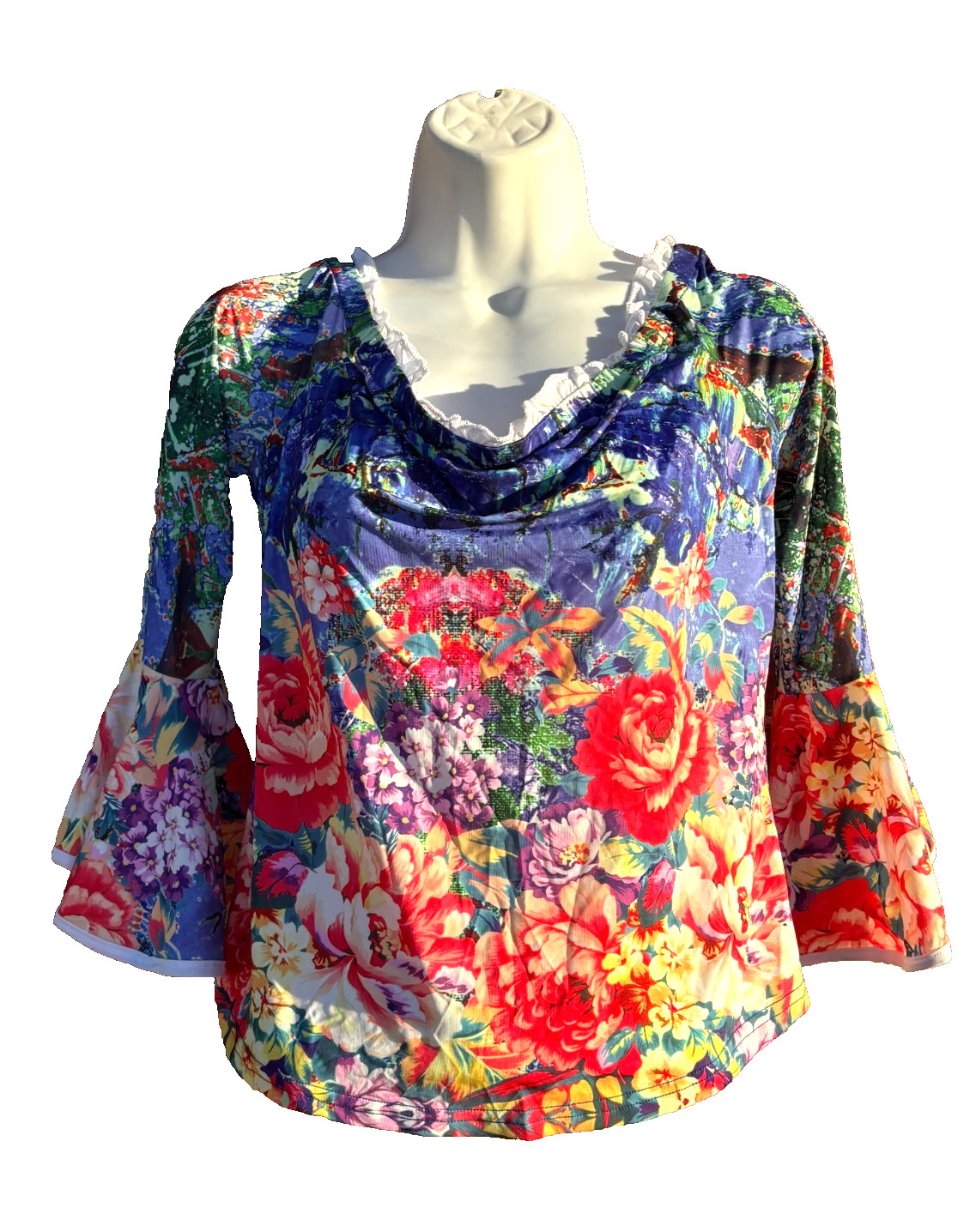Docefit Juniors Size X-LARGE Off Shoulder Floral Bat Wing Sleeve Top, New w/tags
