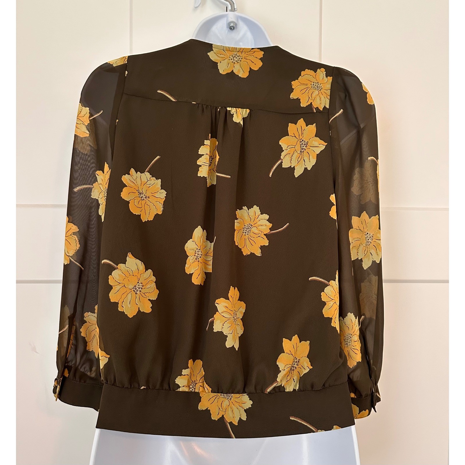 Madewell Floral Wrap Blouse Olive Green Yellow V-Neck Side Tie Top XS