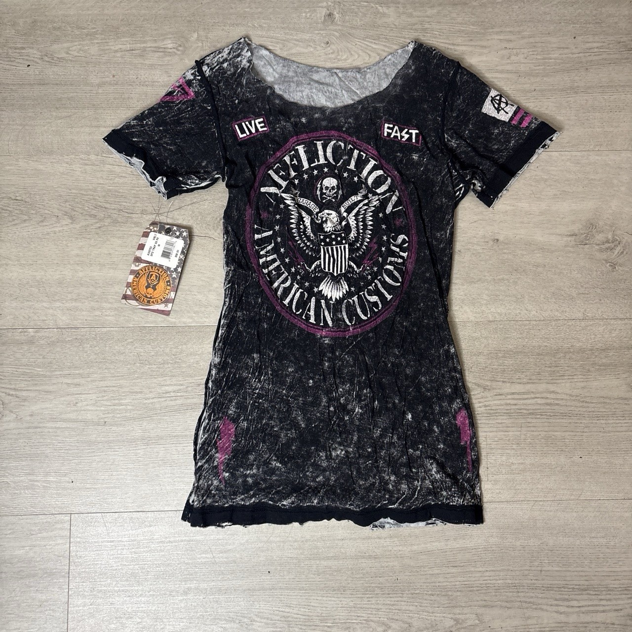 Vintage 2000s Y2K Affliction Cut Reversible Over The Shoulder Live Fast Top
