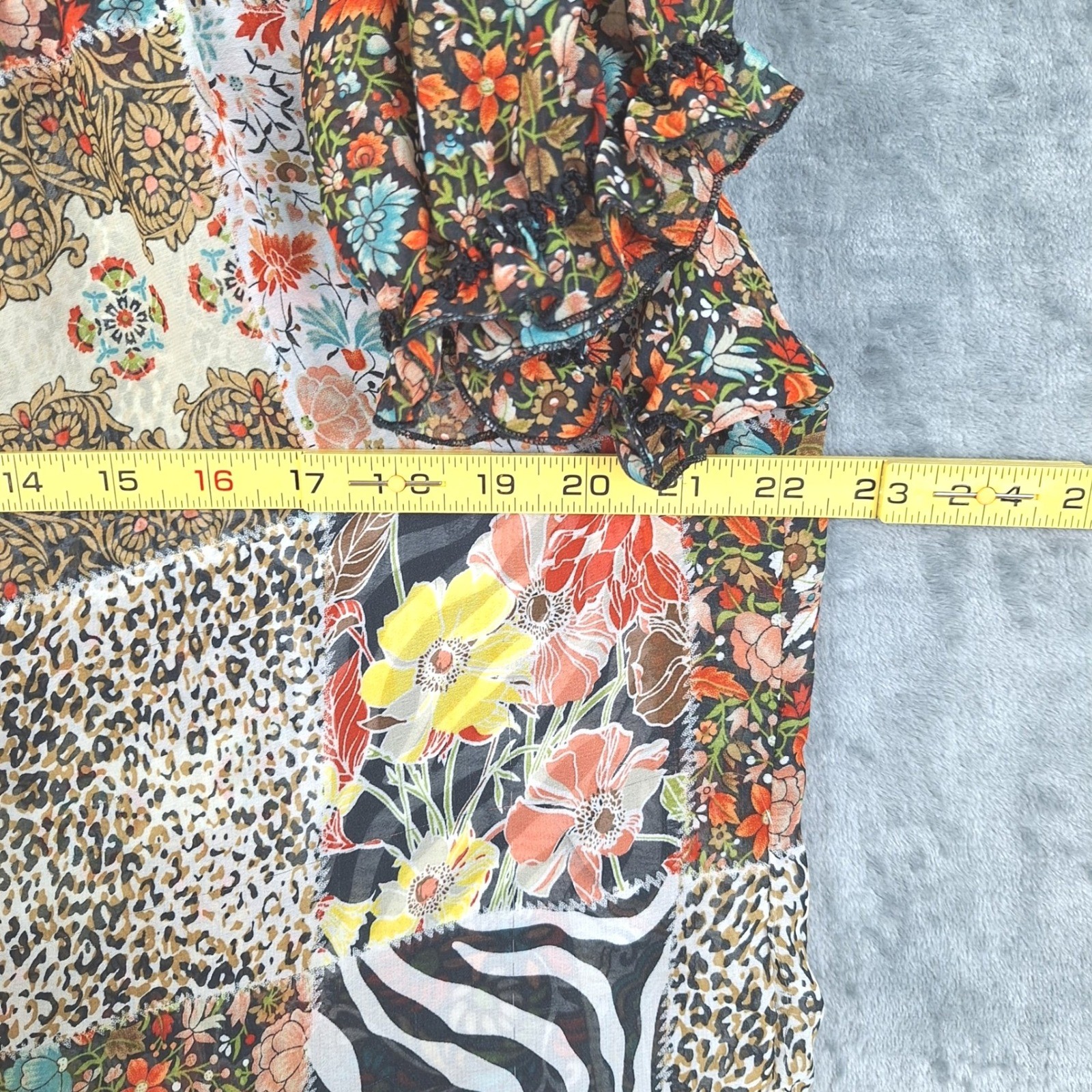 Womens Top Large Boho Patchwork Floral Animal Print Peasant Retro Festival Sheer