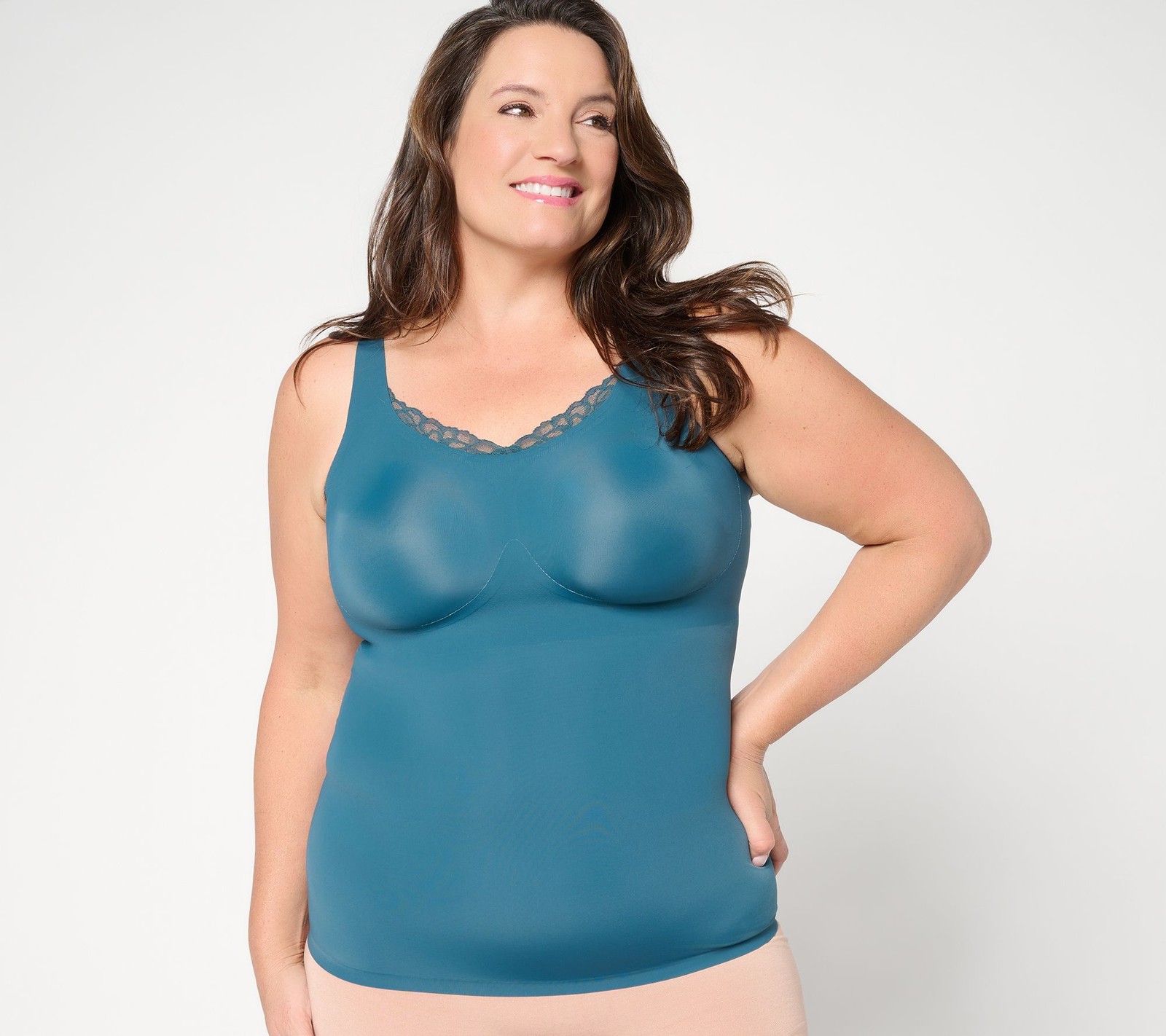 Evelyn & Bobbie Lace Trimmed V-Neck Seamless Bra Cami Deep Tide S New
