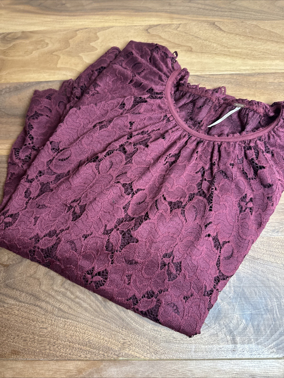 NWOT FREE PEOPLE Olivia Lace Top Sz XL Dolman Balloon Poet Sleeve Burgundy Red