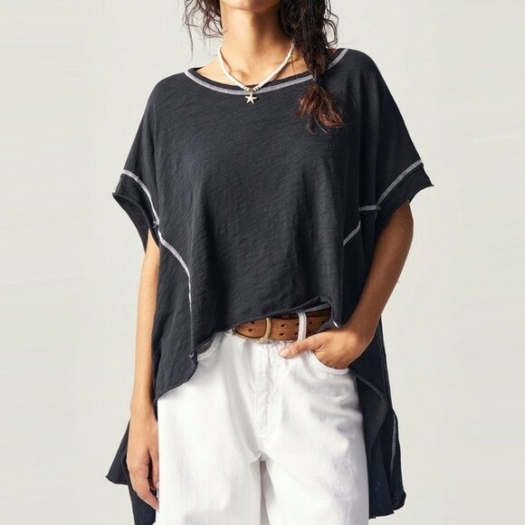 Bohemela Boho Asymmetrical Hem Casual Cotton T-shirt Top Size L
