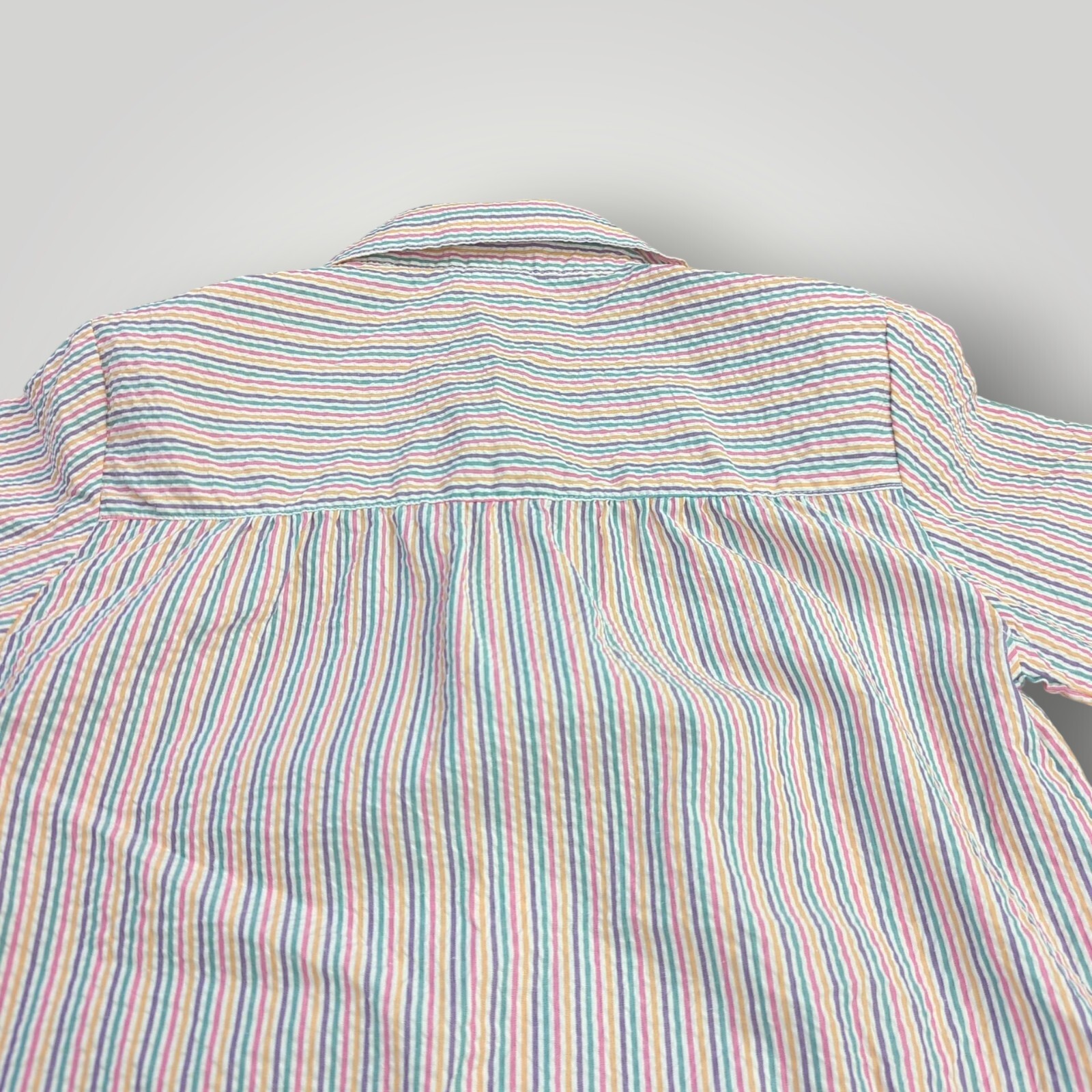 🌺 VTG Boca Bay Seersucker Vacation Shirt Women’s S Multicolor Striped Button Up