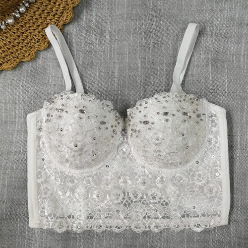 Sexy Backless Tight-Fitting Bustier Lace Dance Performance Costume Beading Bra