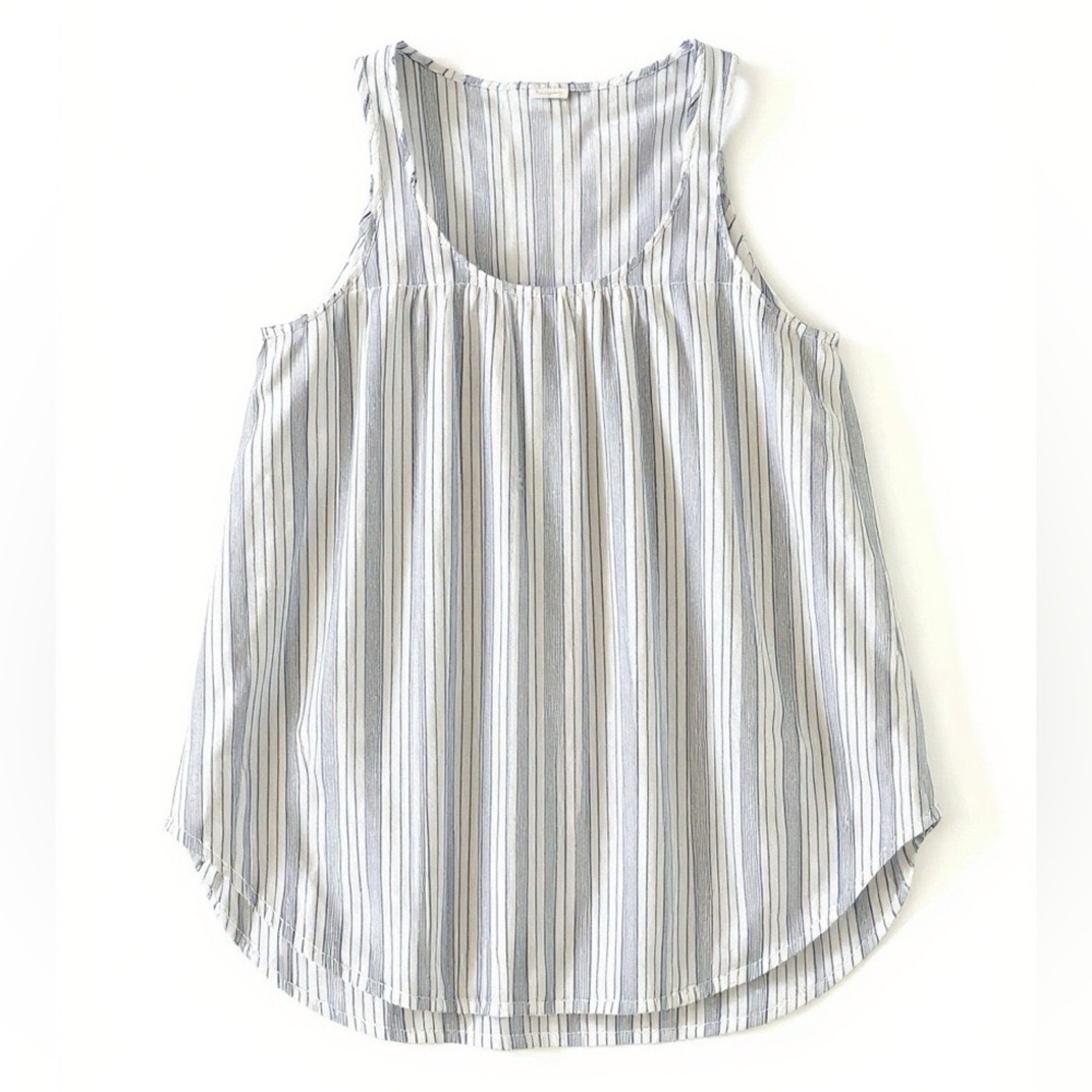 COS 100% Cotton Striped Sleeveless Tank Top White Navy Blue Rounded Hem Size S