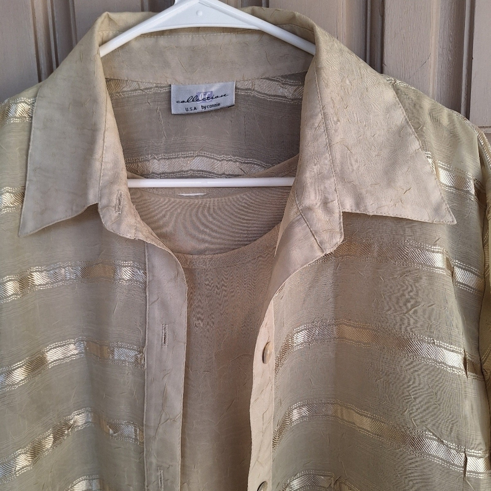 Collection by Connie 2Pc Top SzXL Lined Tank W Over Shirt Creme Silky Shiny Nice