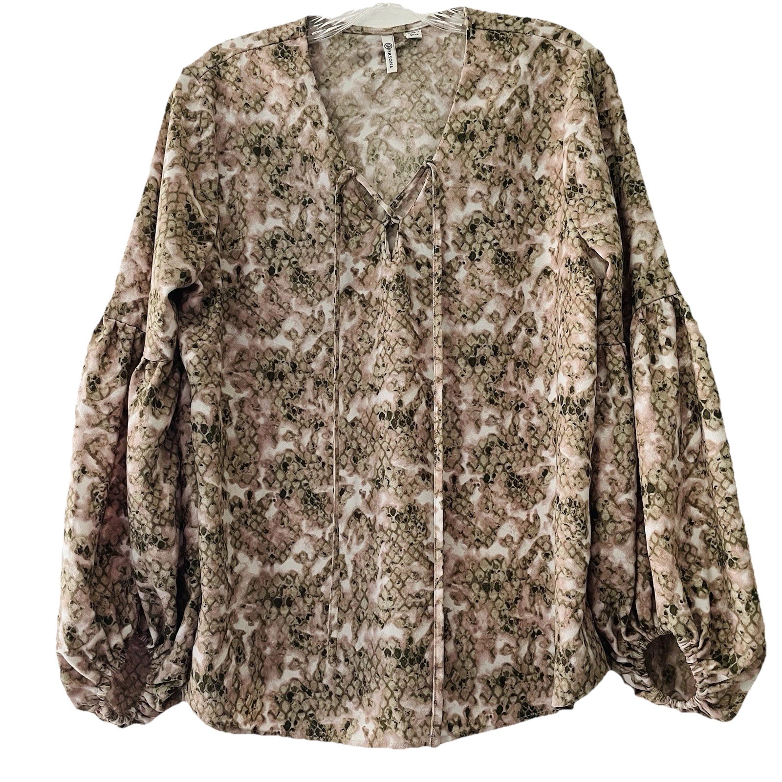 Versona Womens Size Medium Adjustable Neckline Puffy Sleeve Blouse Top Shirt