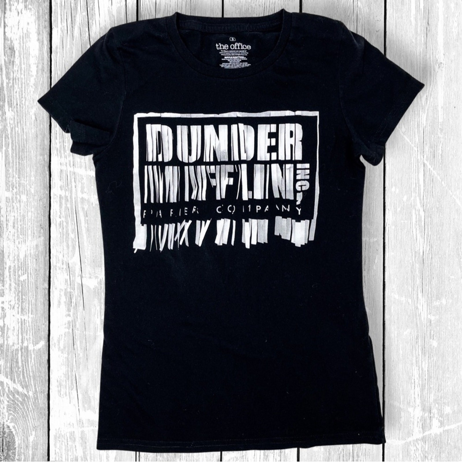 Dunder Mifflin The Office logo graphic tee black womens small NWOT