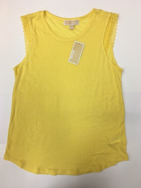 MICHAEL MIchael Kors Lace-Trim Curved-Hem Cap-Sleeve Women’s Tee.