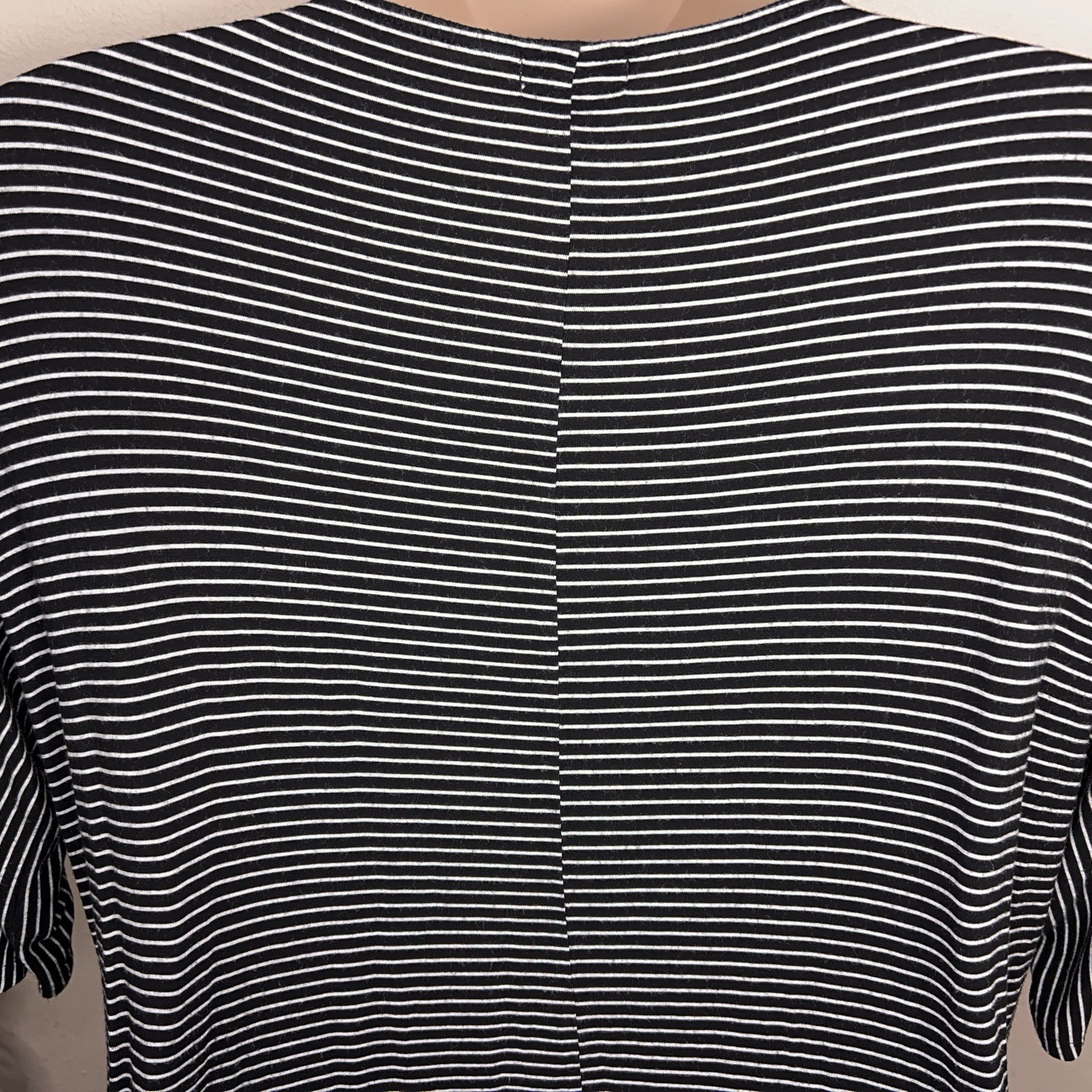 1x Isela Black White Striped Top Pom Pom Accent Goth Preppy Stretch Casual