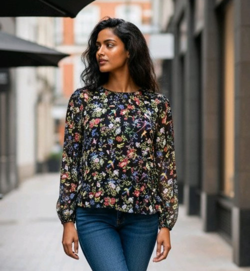 Madewell Blouse Floral Ruffles Sheer Sleeves Prairie Fairy Goth Cottagecore XS