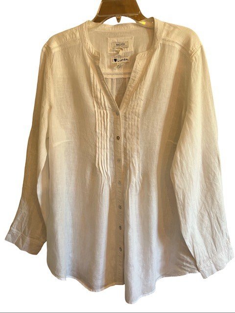 MALVIN Hamburg Linen Tunic Top XL 12 White Pintuck Pleat Roll Tab Beach Coverup