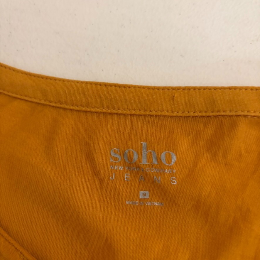 Soho Jeans Blouse Women’s Medium Mustard V-Neck Pocket 3/4 Sleeve Shirt Top