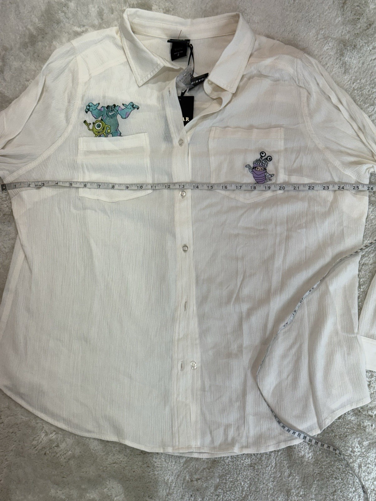 NWT Torrid Disney Pixar Monsters Inc. Embroidered White Button Down Blouse,Size2