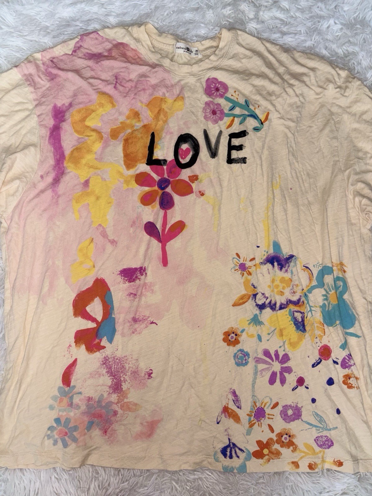 Natural Life “Love” Colorful Floral One Size Tee. Exc. Cond. So Pretty