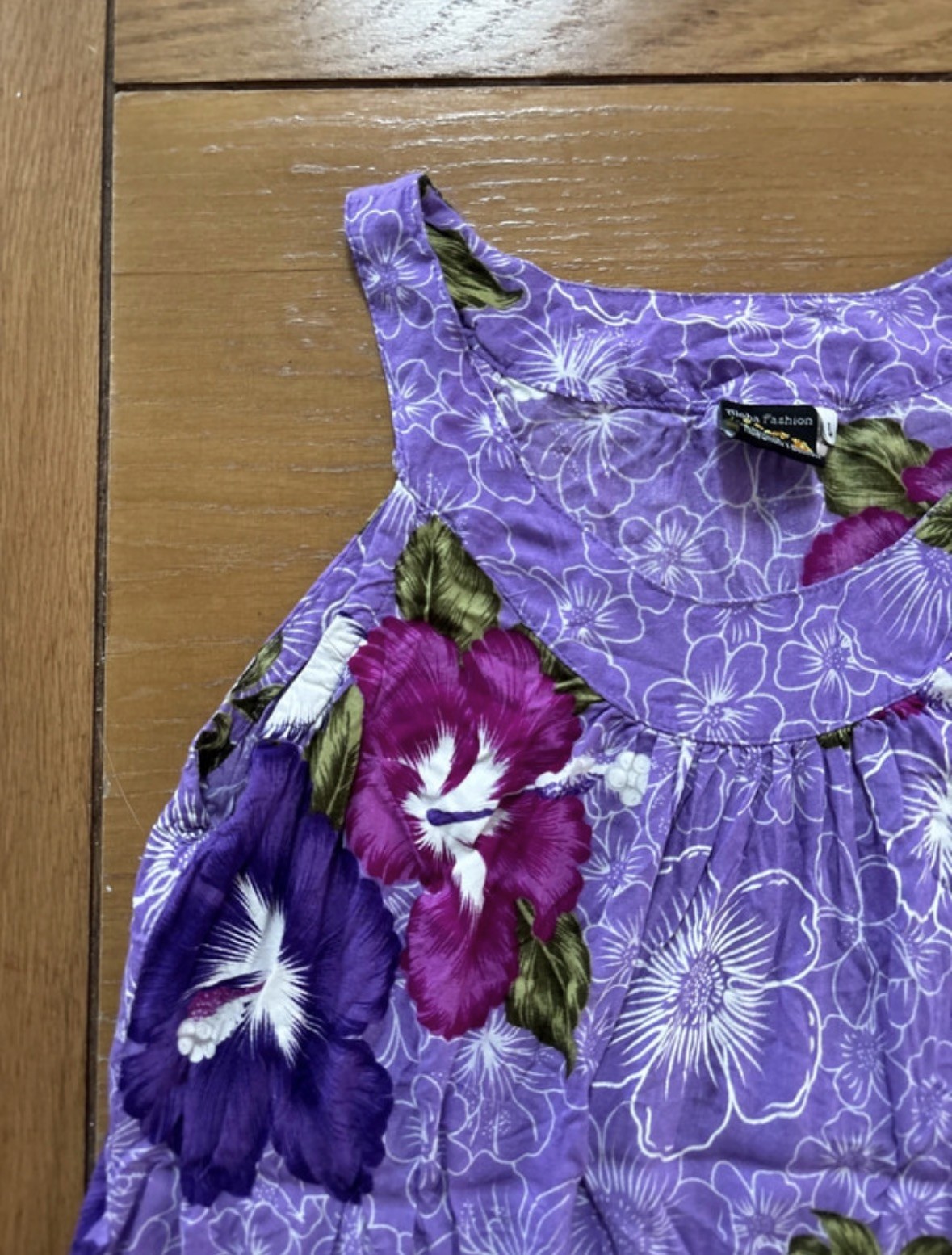 Vintage Aloha Fashion Hawaiian Hibiscus Tank Top Purple Rayon Boho UK L Y2K