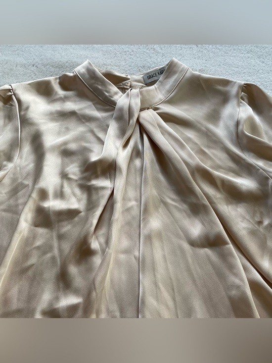 Grace Karin Silky Cream Long Sleeve Blouse size S