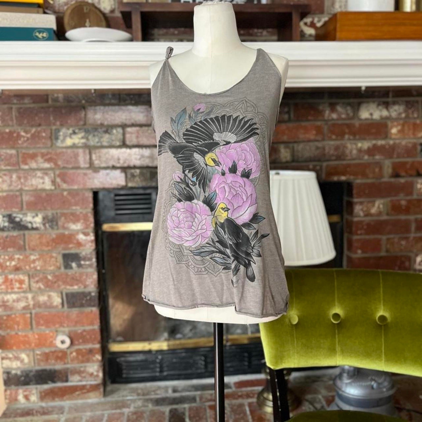 Bird peony floral graphic