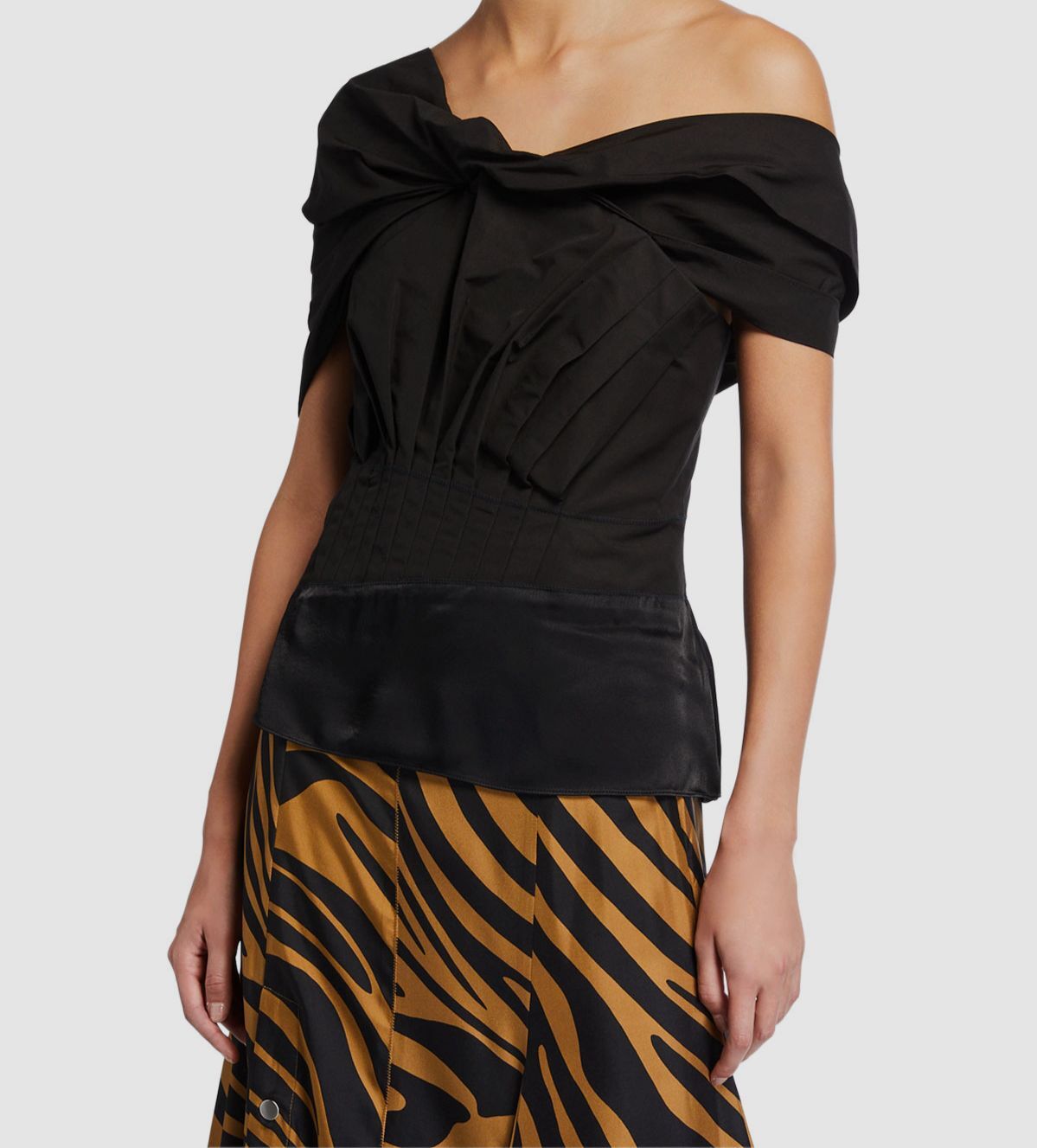 $450 3.1 Phillip Lim Women Black Off-Shoulder Draped Waist Length Top Size 4