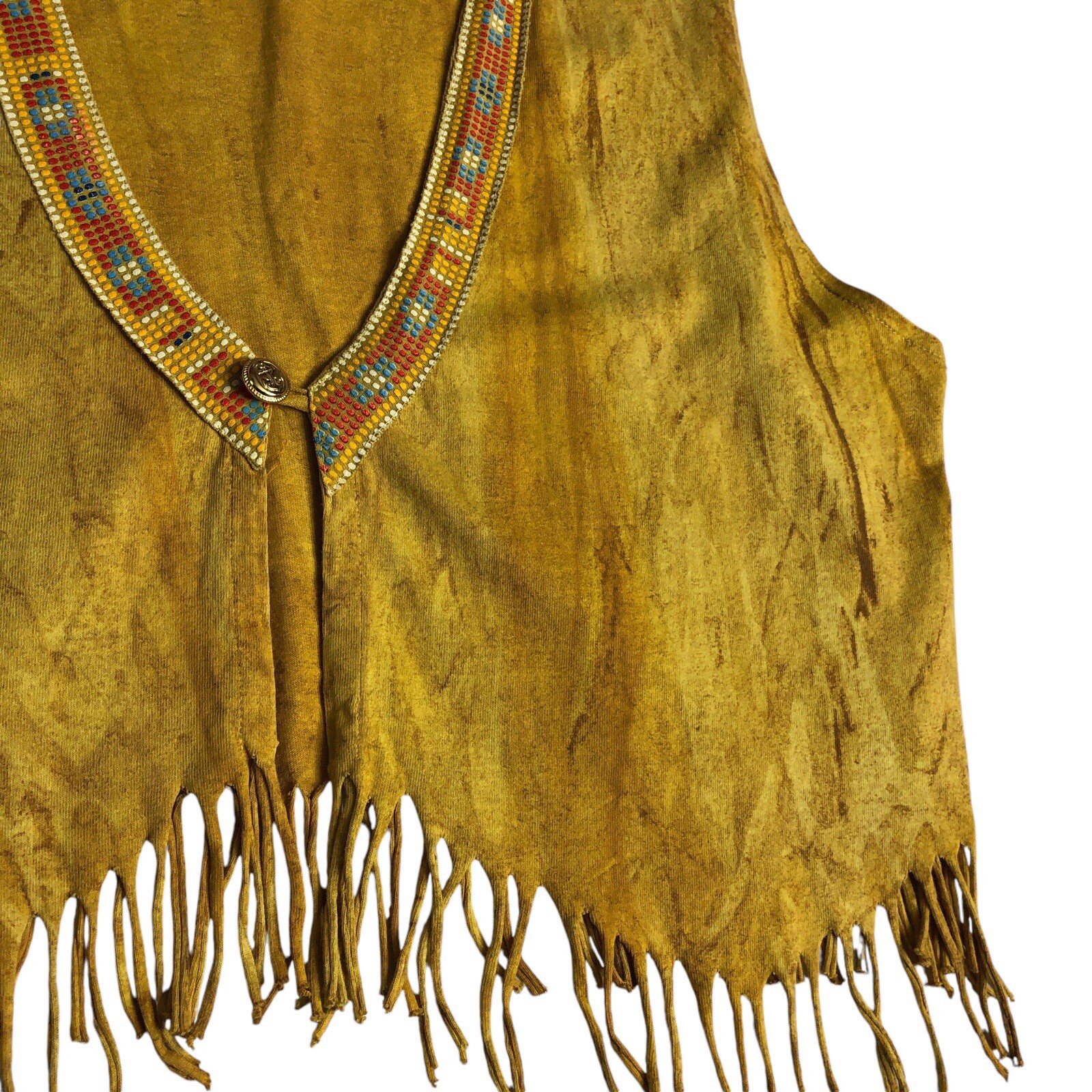 Vintage 90s Factory Artwear Vest Womens XL Mustard Fringe Southwestern Boho