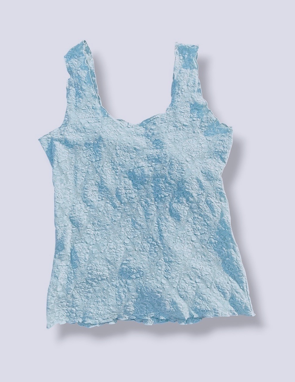 Sheer Turquoise Mesh Floral Lace Tank Top Cami M