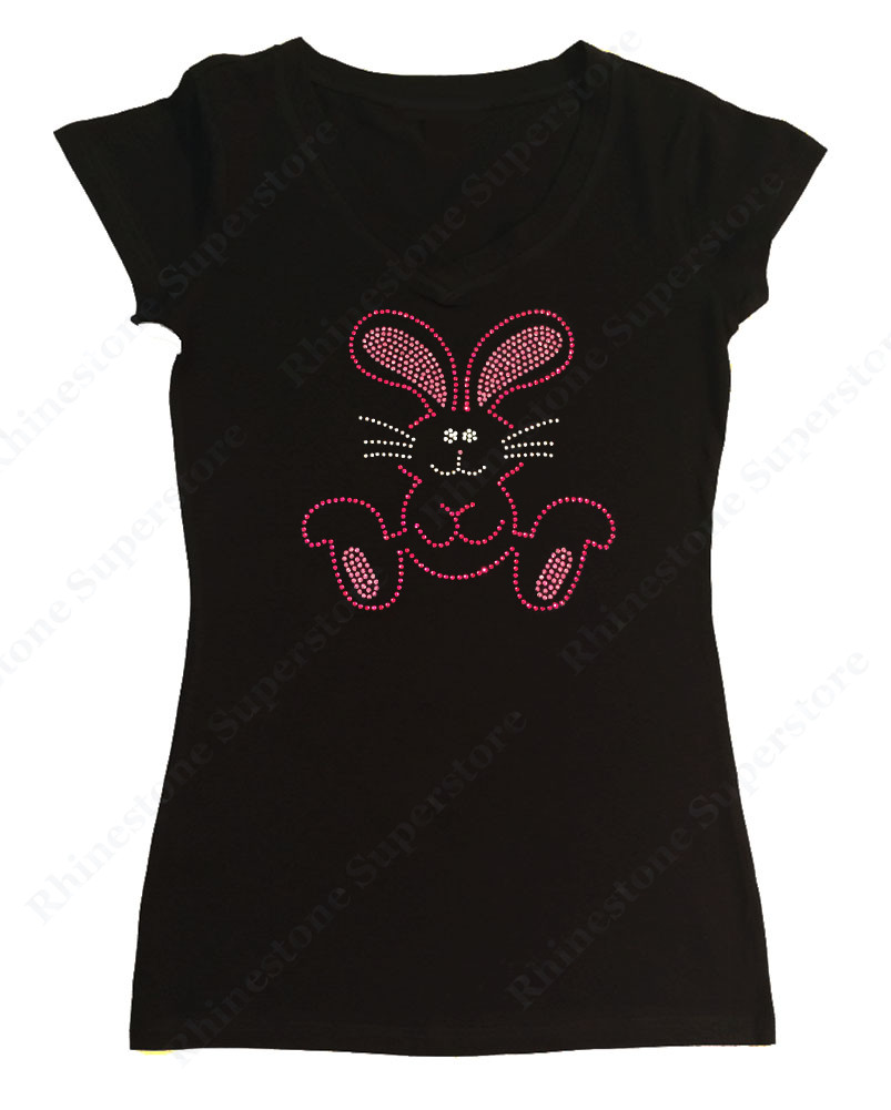 Women’s Rhinestone T-Shirt ” Pink Easter Bunny ” S, M, L, 1X, 2X, 3X