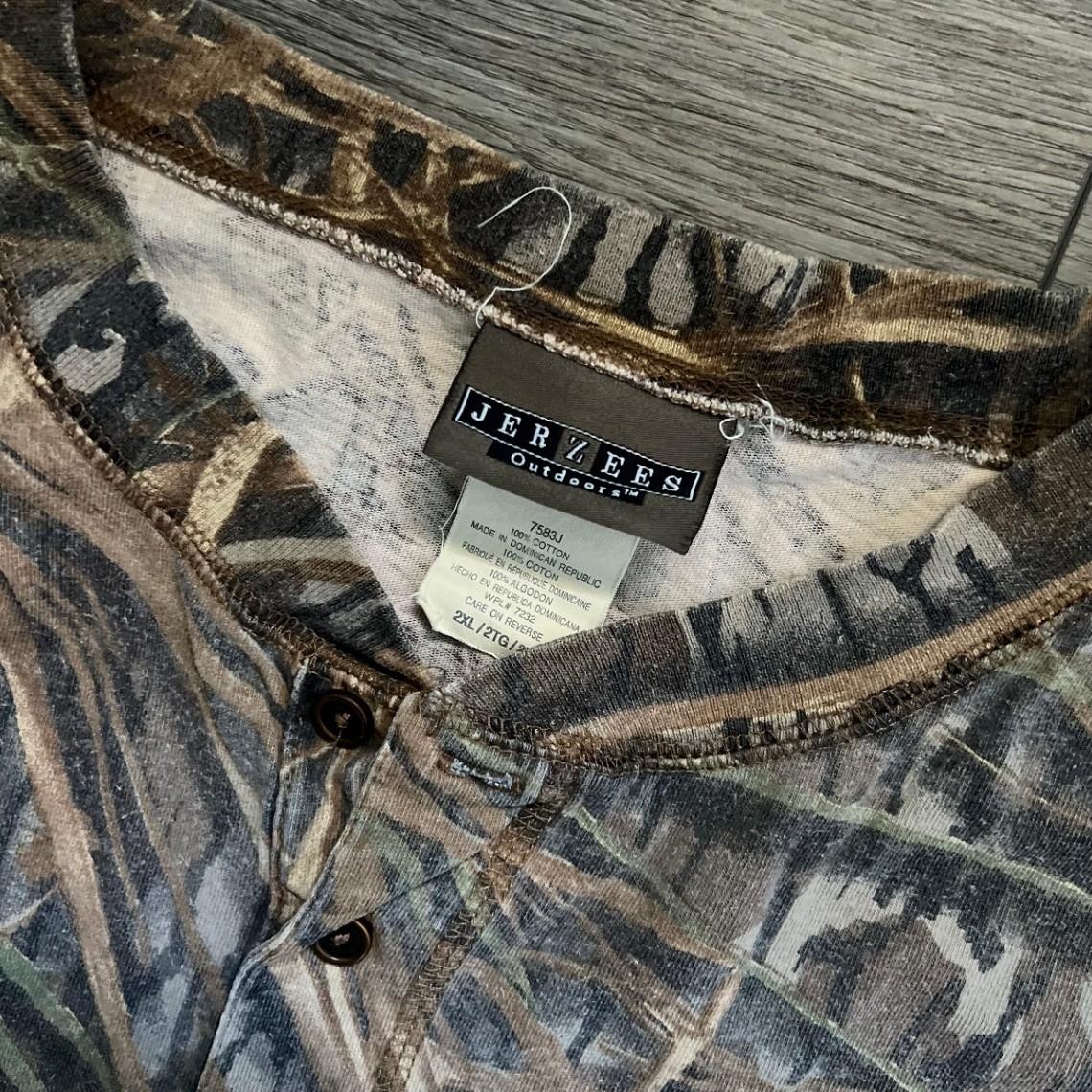 Vintage Jerzees Outdoors Long Sleeve Marsh Camo Hunting Shirt Cotton Men’s 2XL