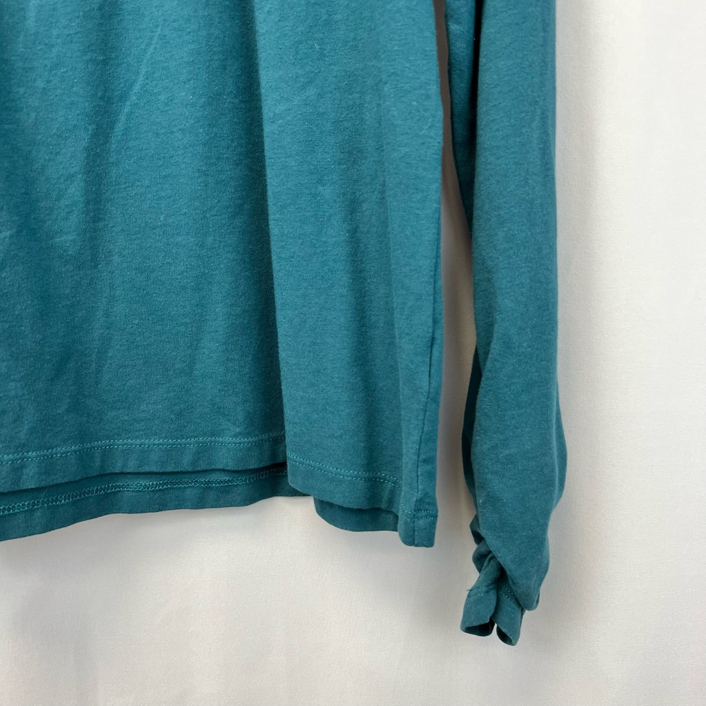 Apropos Womens Blouse Blue Long Sleeve Ruched Scoop Neck Stretch Cotton Solid M