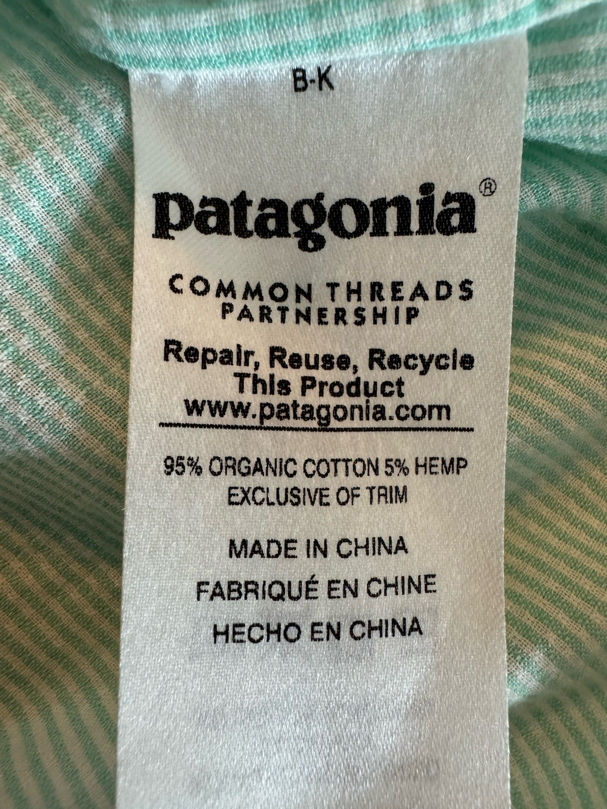 Patagonia Small Organic Cotton Hemp Green White Stripe Roll Tab Button Up Shirt