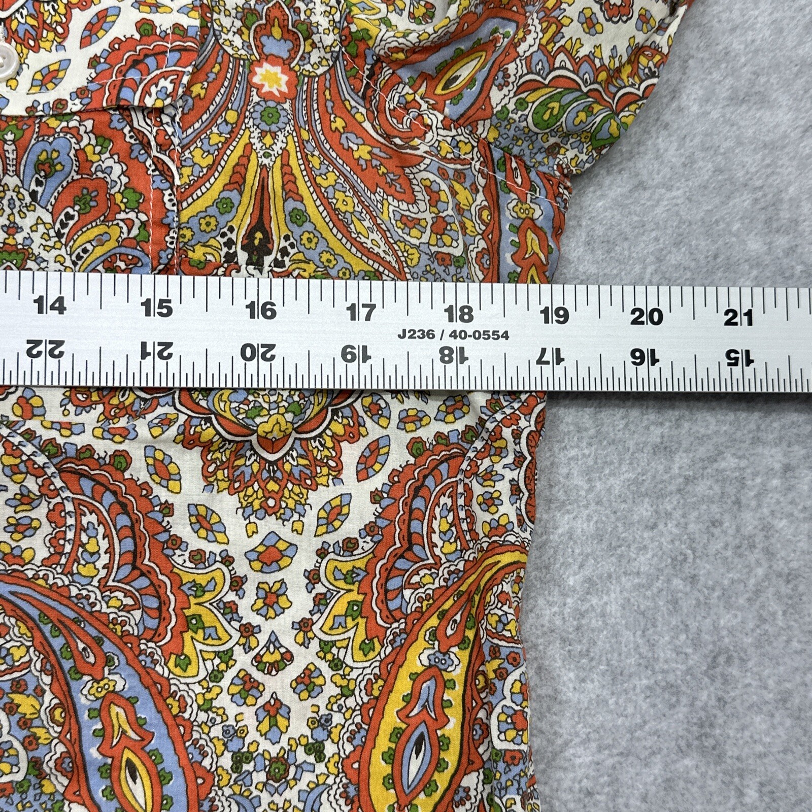 Talbots Top 10P Orange Paisley Roll Tab Flip Cuff Versatile Layer Everyday Wear