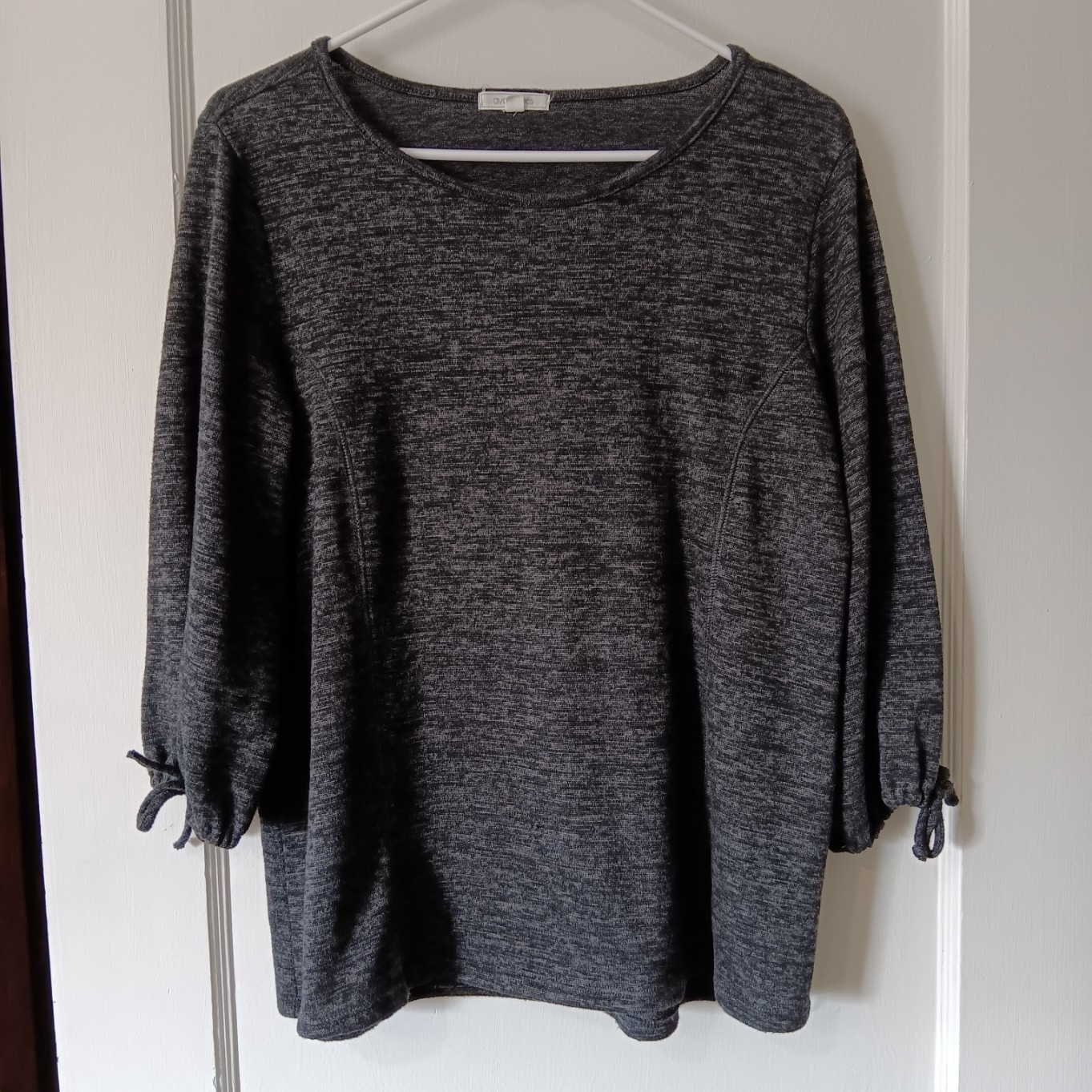 Ava James Marled Grey Grunge Fairy Core 3/4 Tie Sleeve Knit Tunic Top L Cutout