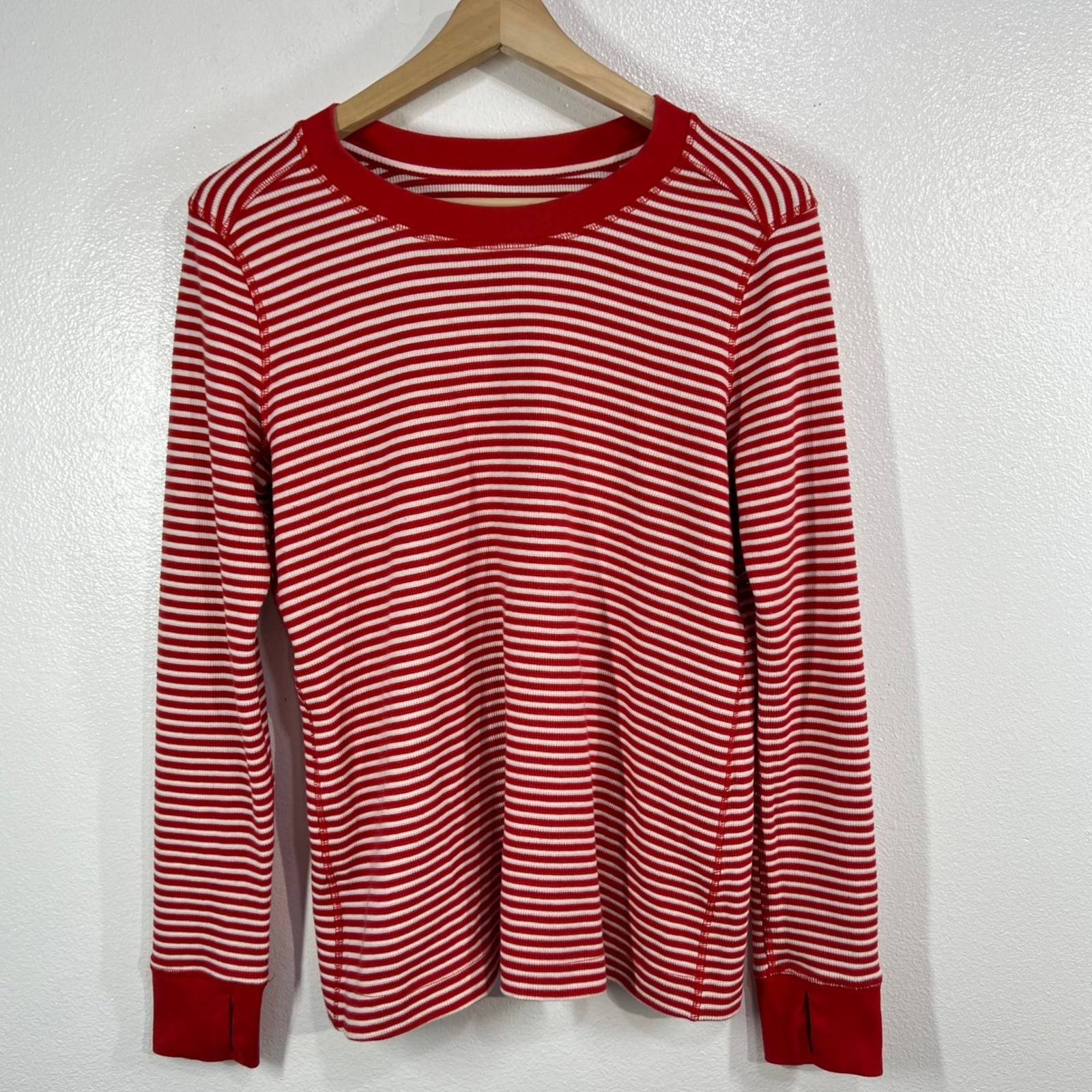Duluth Trading Co Winter Waffle Crewneck Thermal Shirt Large L Red White Striped