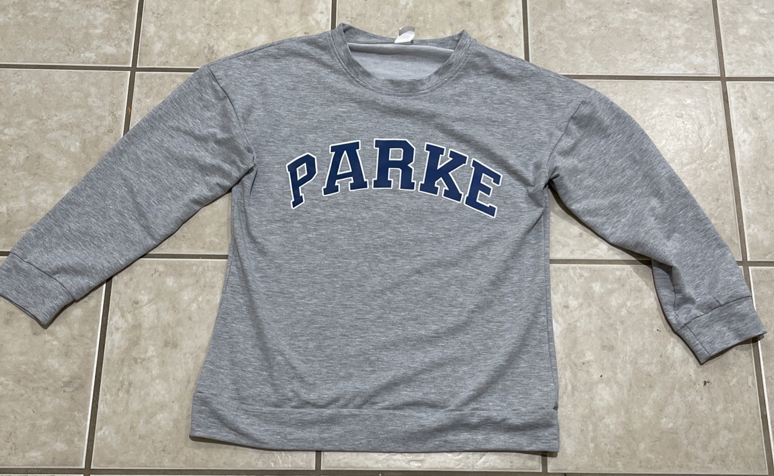 Parke Varsity Logo Long Sleeve Tee Gray. Blue &Purple Letters Size M
