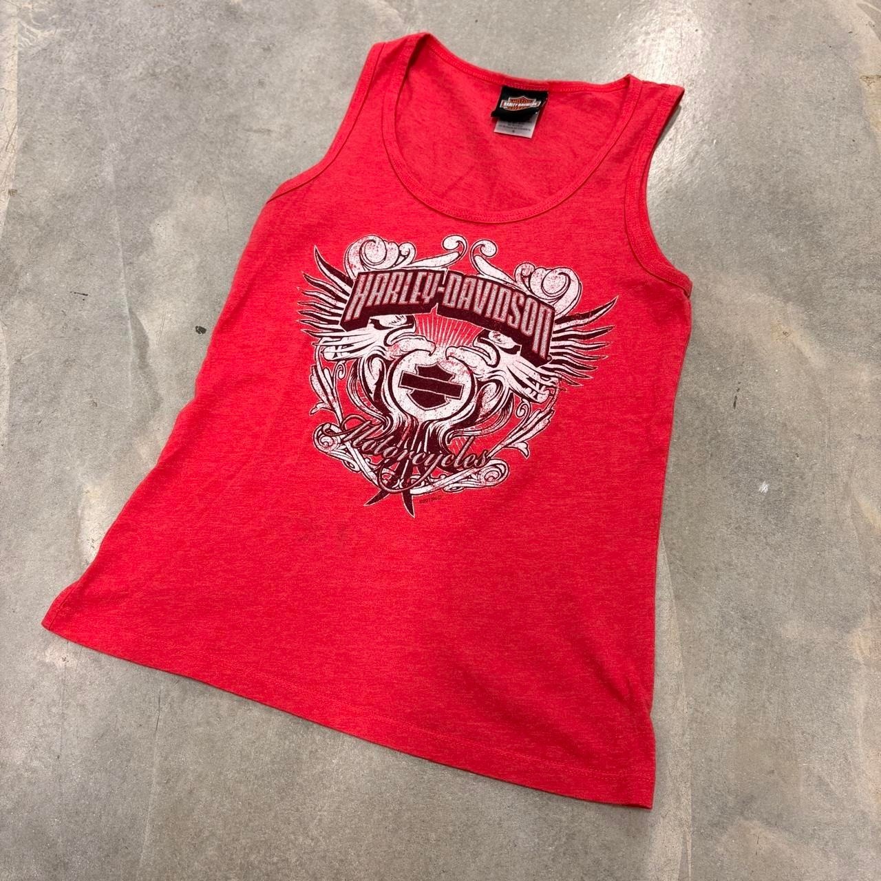 Harley-Davidson Red Graphic Tank Top Women Small Smoky Mountain Biker Y2K Style
