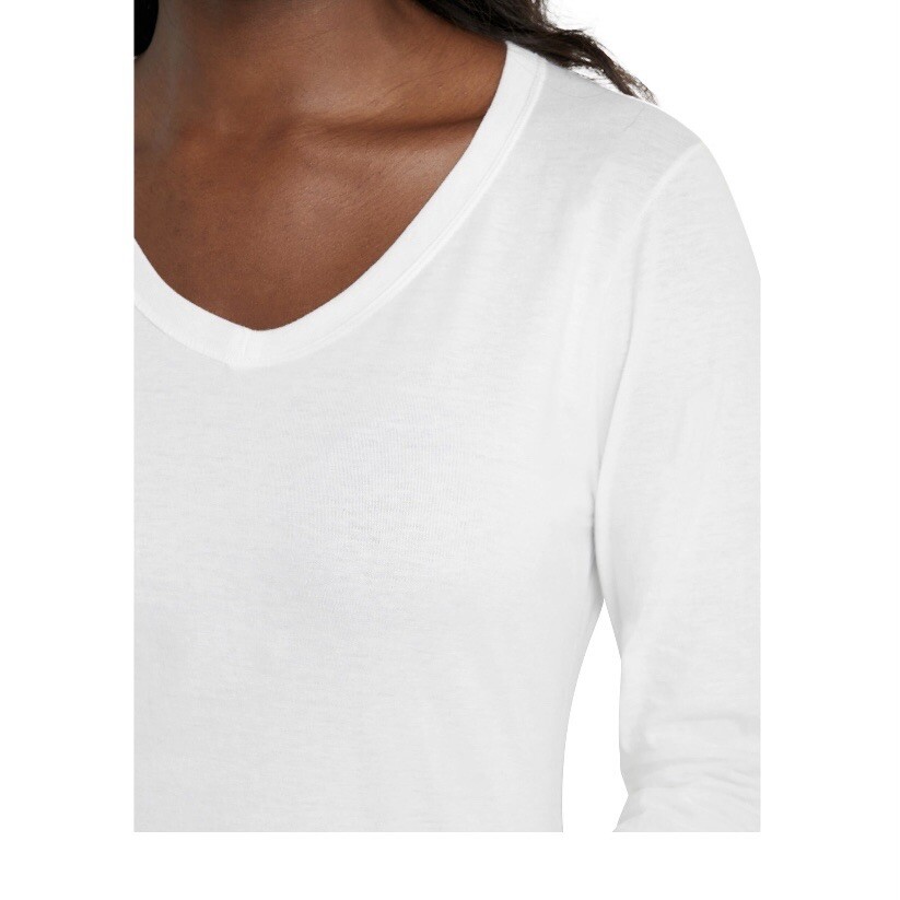 Hanes Womens Originals Cotton V-Neck Tee W/ Long Sleeves Size XS NWT White