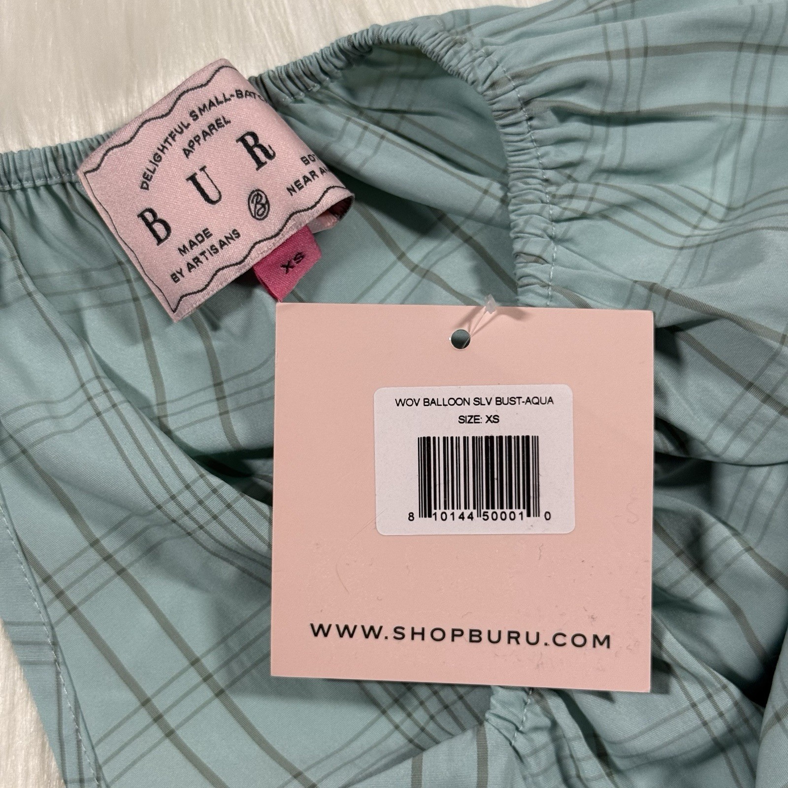 Buru Size XS Aqua Stripe Sweetheart Neck Balloon Sleeve Bustier Cropped Top