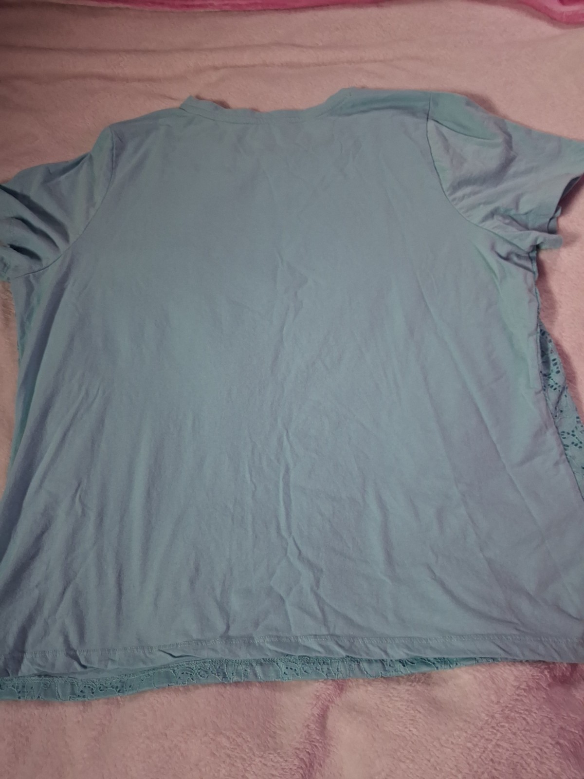 Basic Editions~Womens Baby Blue,Cotton Blend,Lacey Floral Pattern Shirt Size 1XL