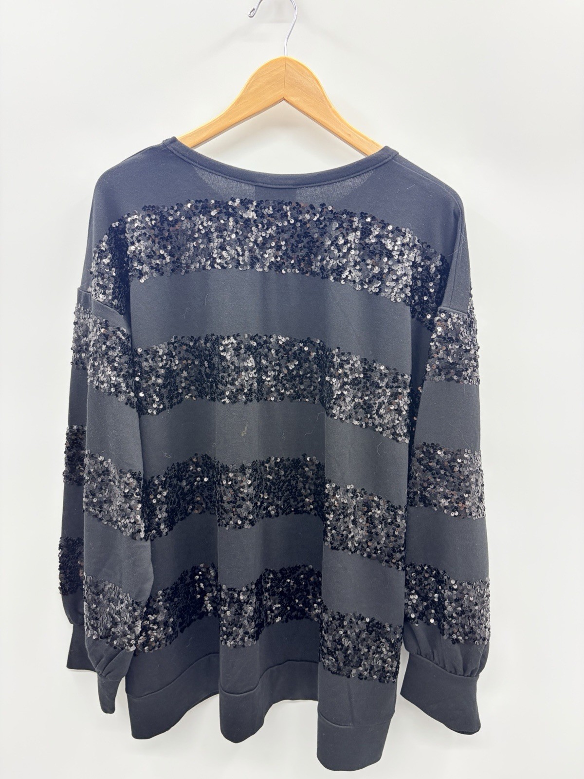 Lane Bryant Womens Plus Size 22/24 Long Sleeve Sequin Stripe Tee in Black $75