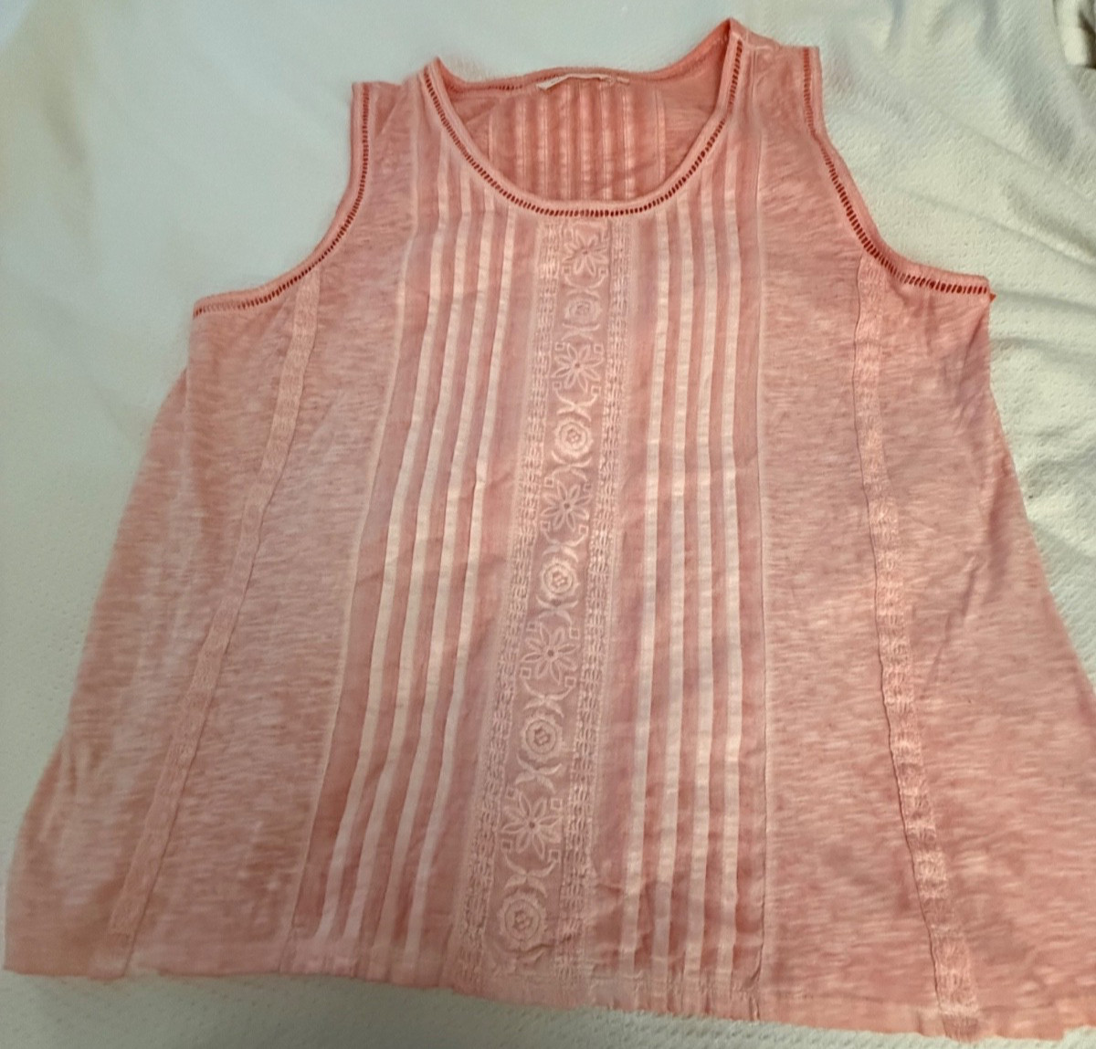 Soft Surroundings women’s 2X pleated embroidered cotton sleeveless tunic top
