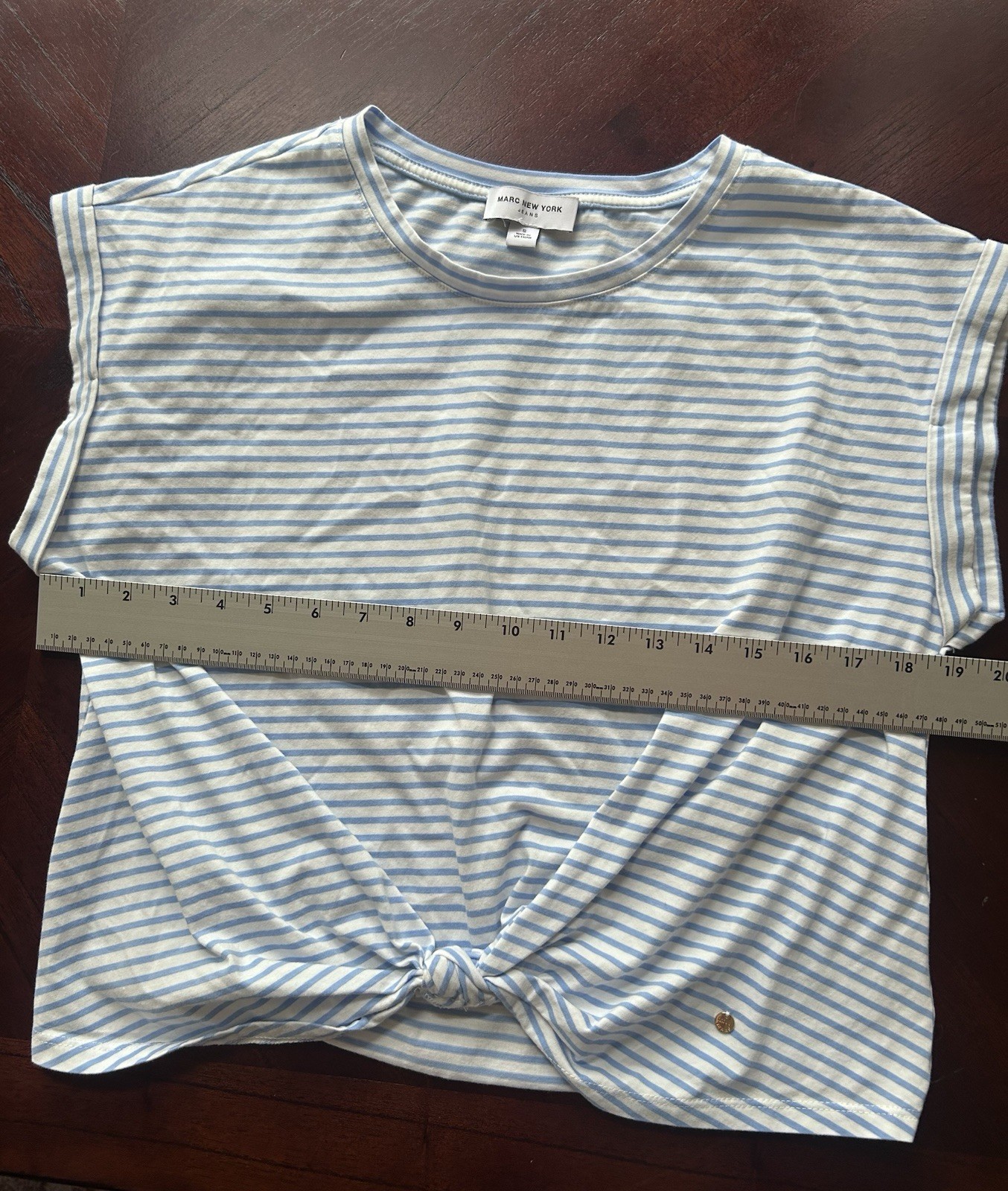 Marc New York Jeans Blue/White Striped Knit Crew Neck Knot Hem Tee size S
