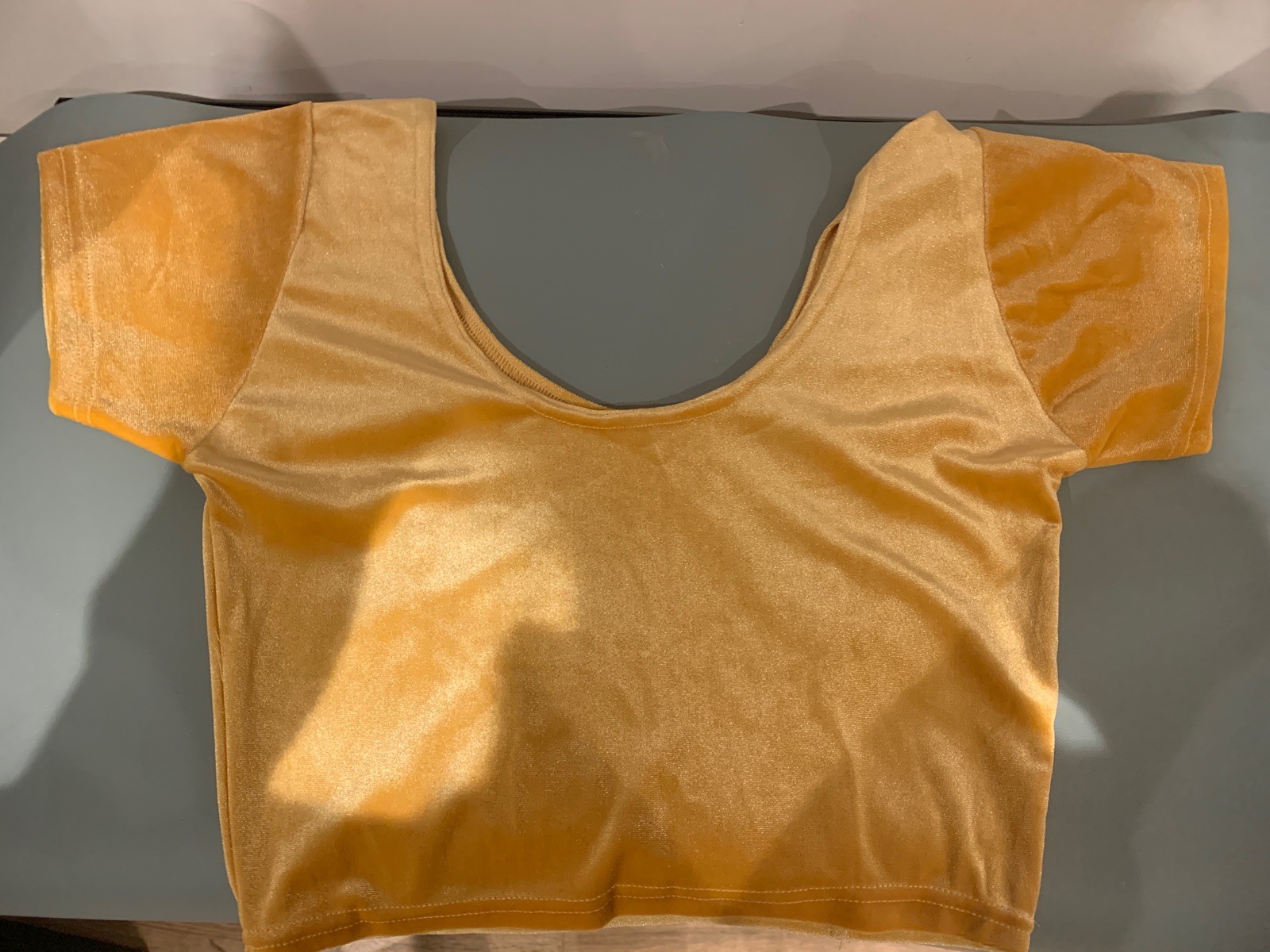 Gold Strechy Velvet Indian Belly Dance Sari Blouse Crop Top Size S-M