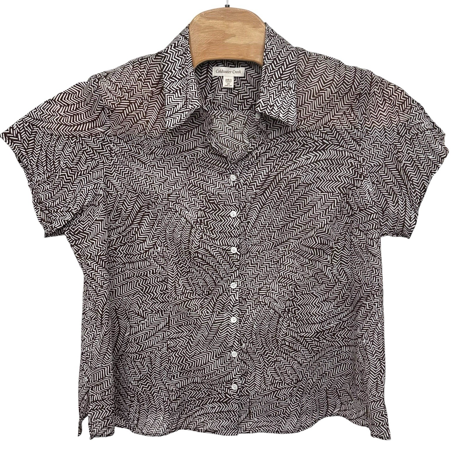 Coldwater Creek Blouse Womens Plus Size 2X Button Up Shirt Short Sleeve Cotton
