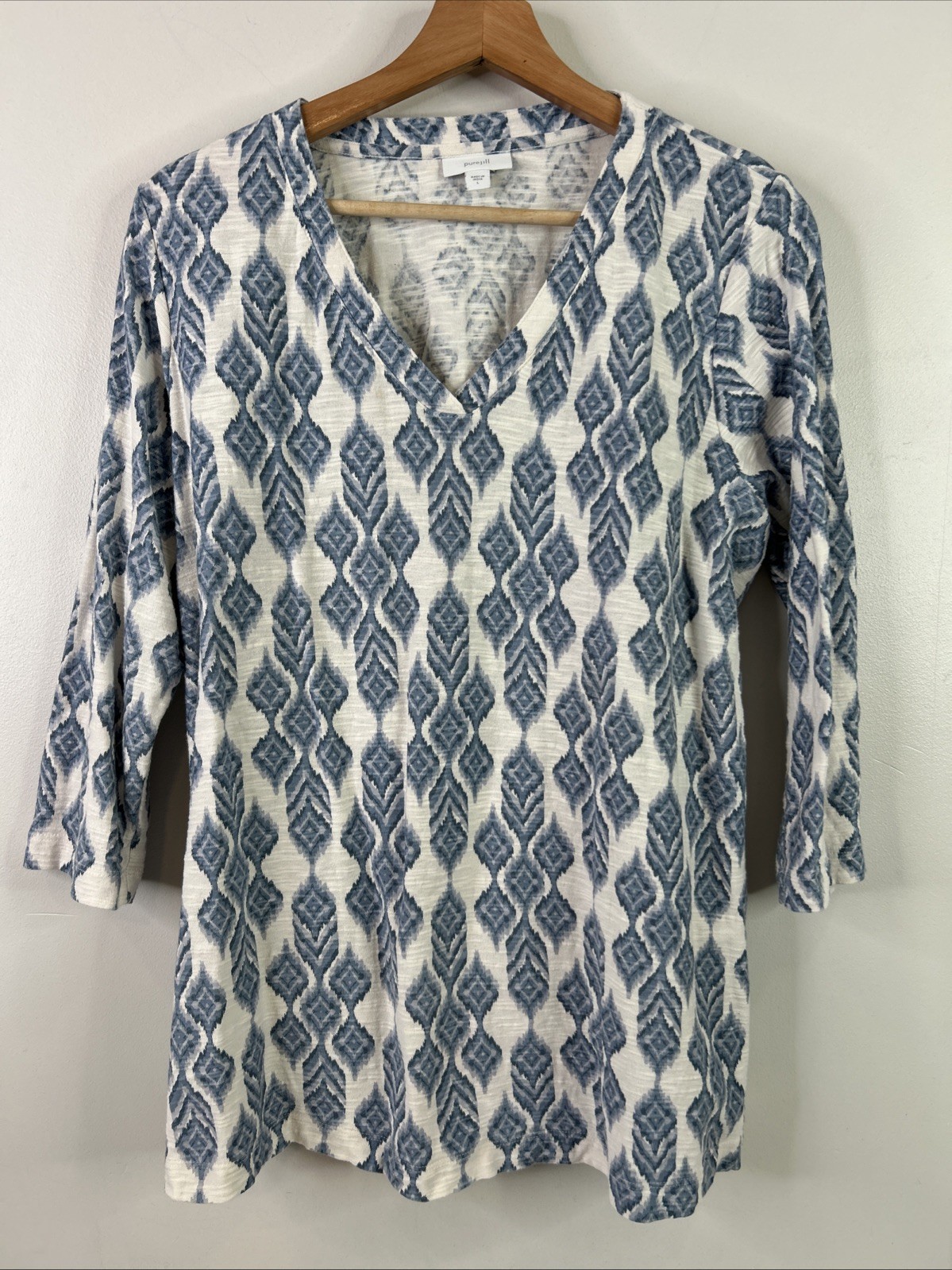 Pure J Jill 3/4 Sleeve Pullover Top Women’s Large V-Neck Lightweight 100% Cotton