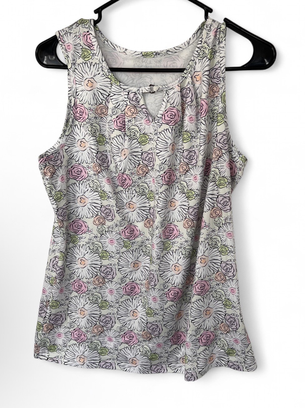 White Pink Green Black Floral Keyhole Scoop Neck Knit Tank Top Women S