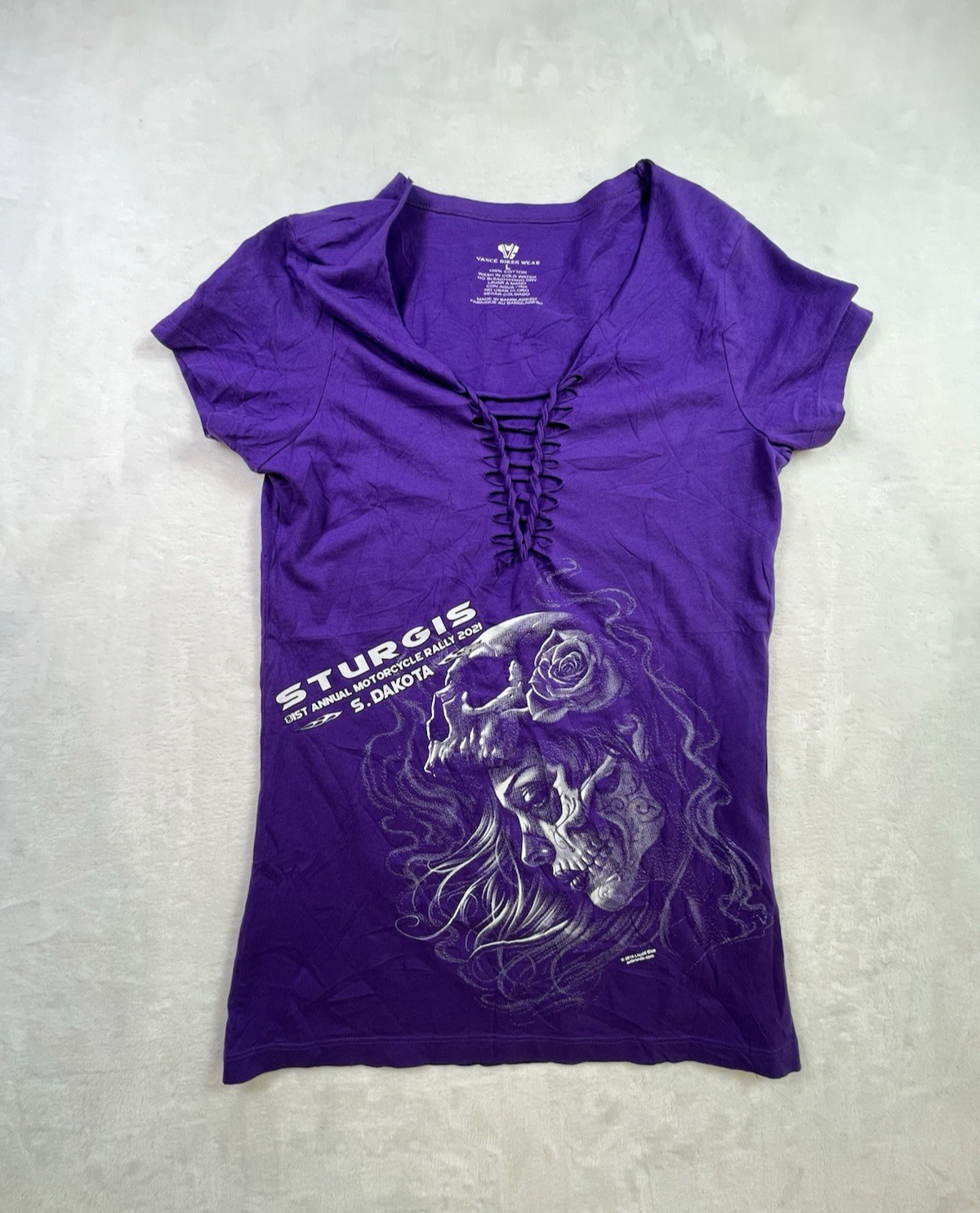 Vance Biker Wear Women’s Size Large Purple Short Sleeve Lace-Up V-Neck Top