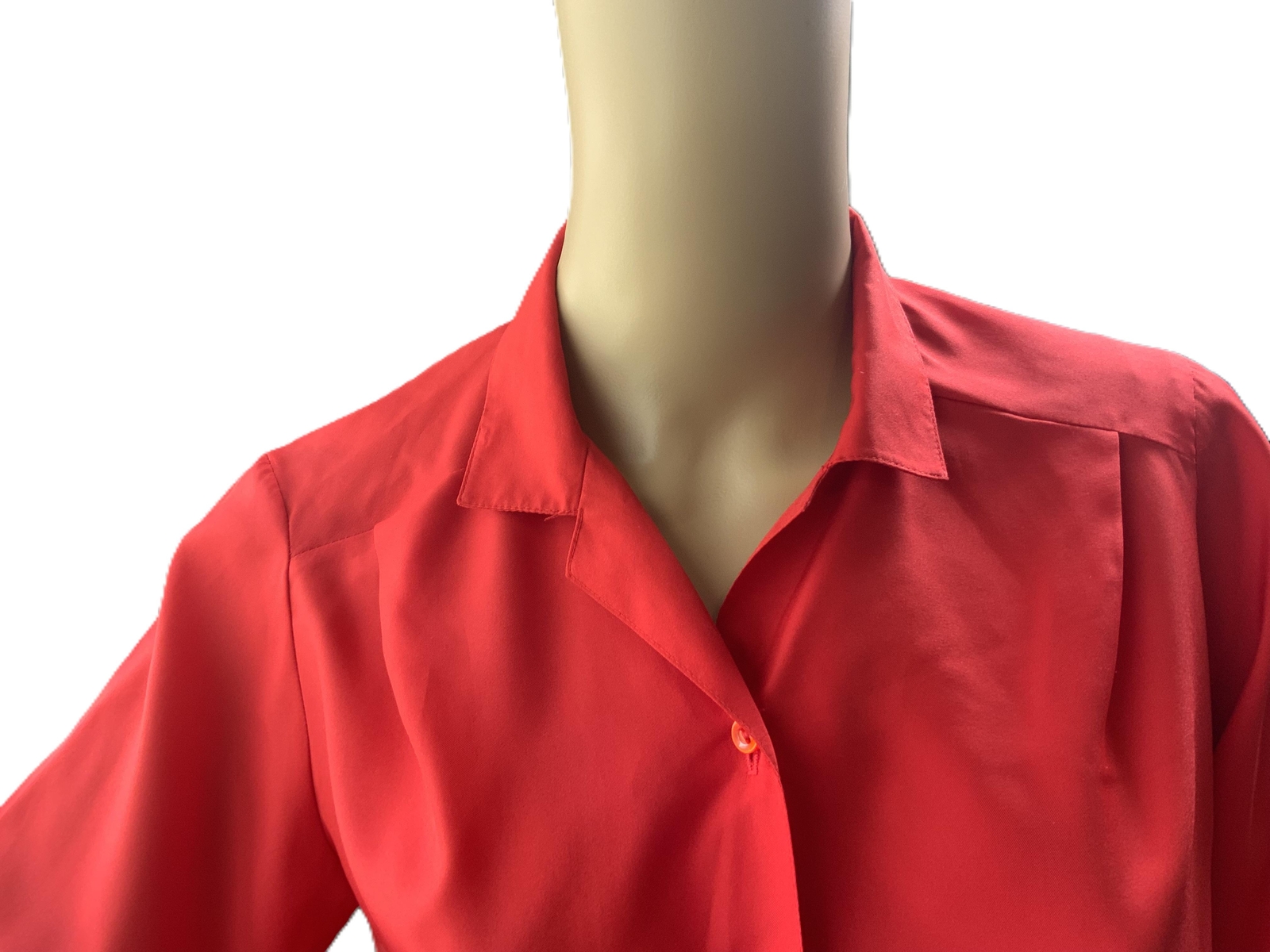 Ashley Hall Woman’s Red Long-sleeve Button-up Collared Blouse Med Classic Work